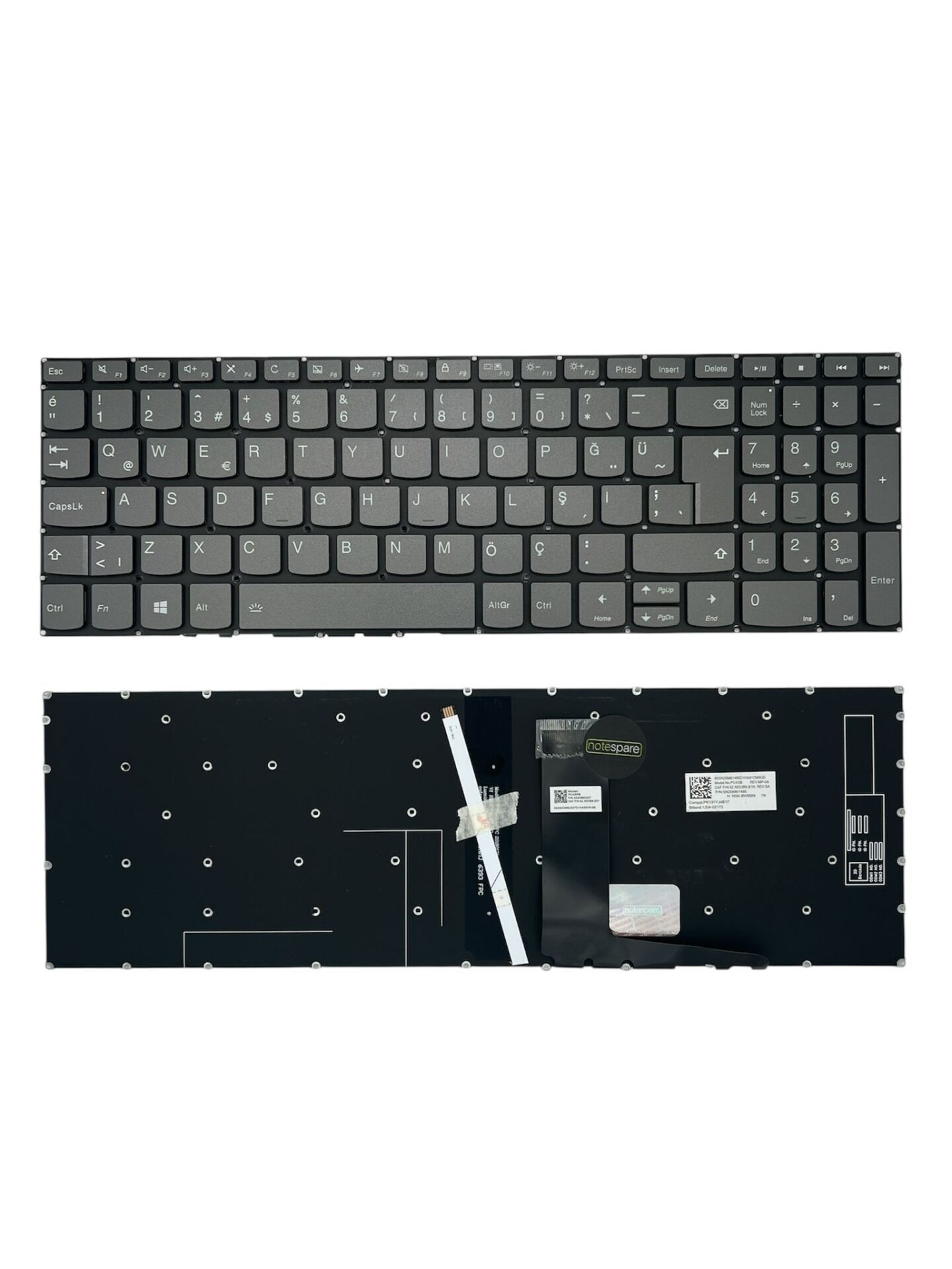 Lenovo ile Uyumlu Ideapad 320-15IKB 80XL00M0TX Klavye Işıklı Füme TR Power Tuşlu Versiyon
