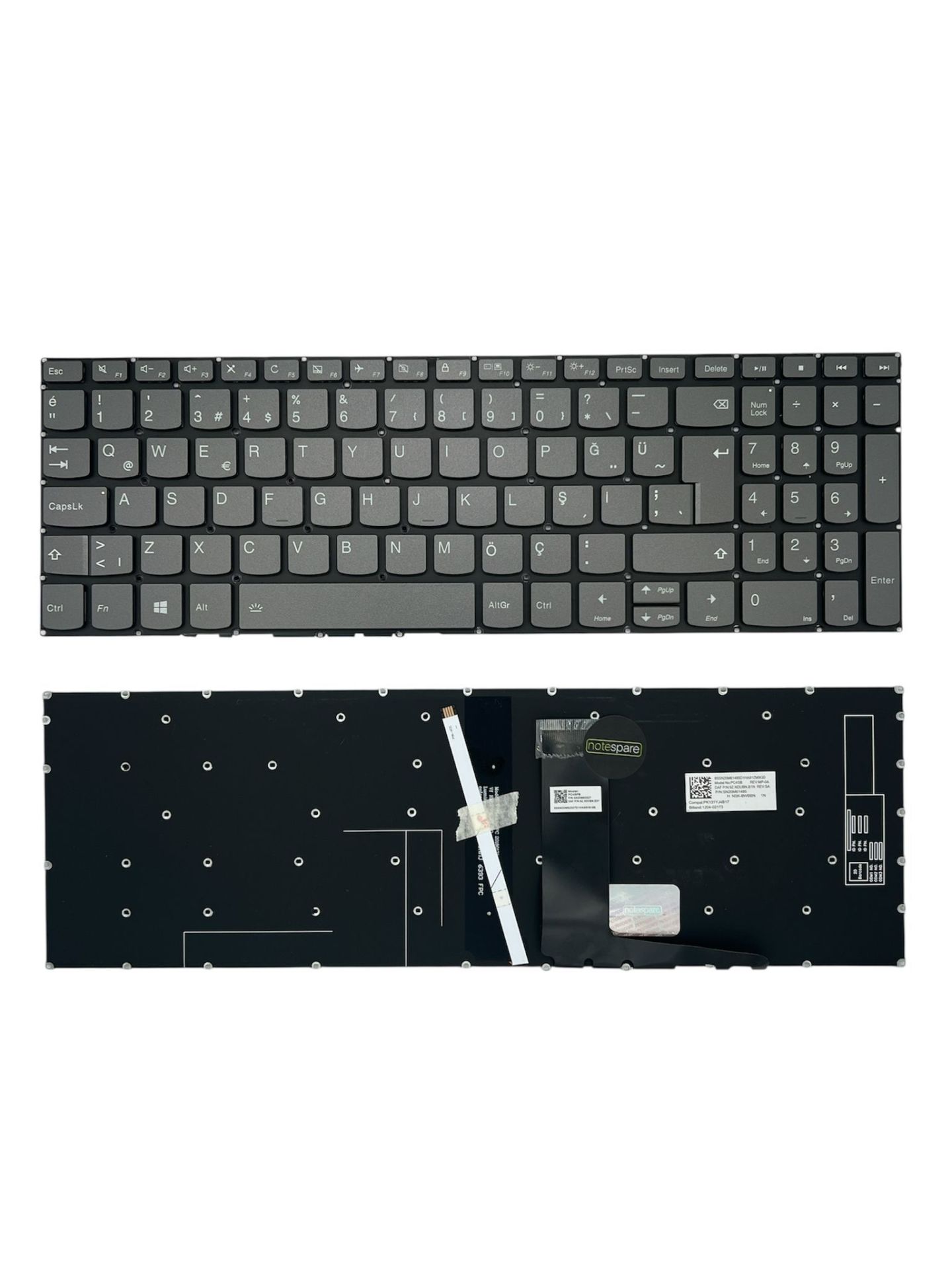 Lenovo ile Uyumlu Ideapad 320-15IKB 80XL03J4TX Klavye Işıklı Füme TR Power Tuşlu Versiyon