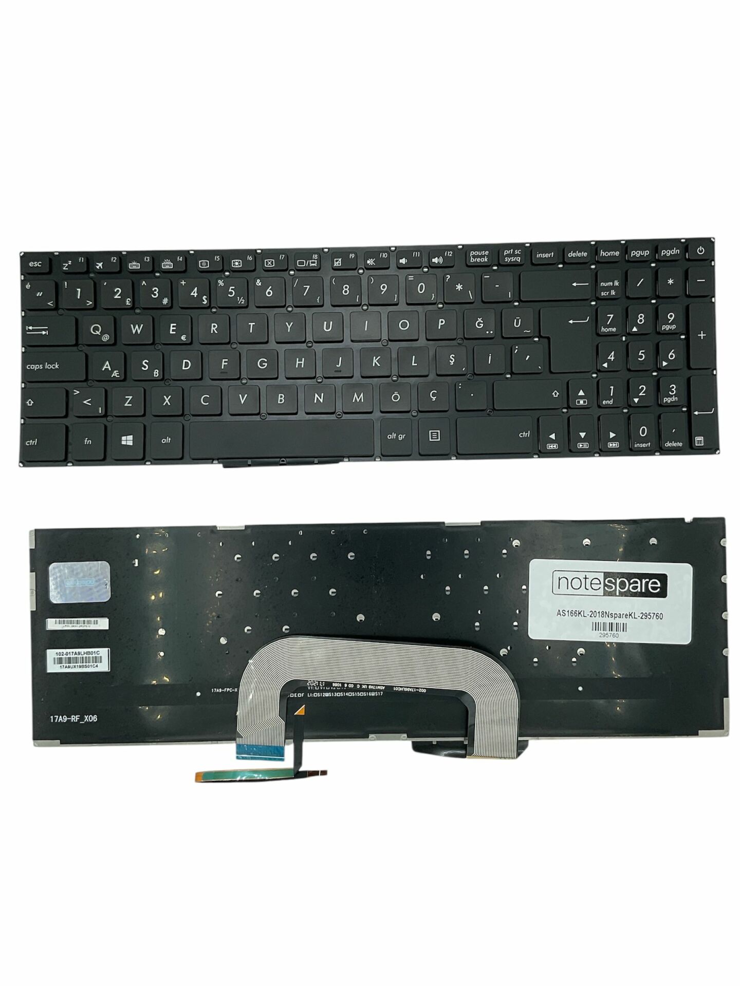 Asus ile Uyumlu VivoBook Pro 17 X705QA, 17 X705QR, 17 X705UB Notebook Klavye Işıklı Siyah TR