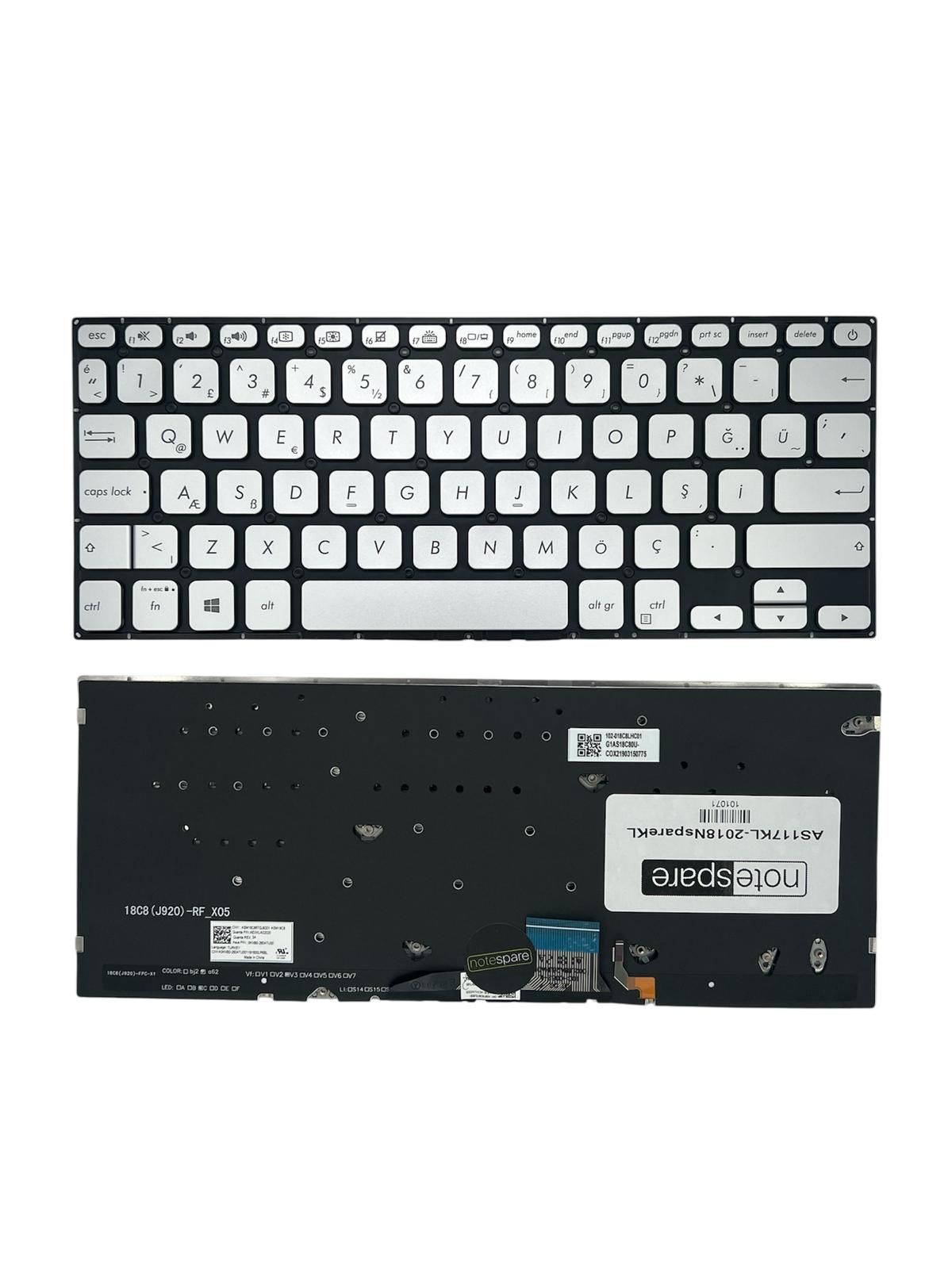 Asus ile Uyumlu 0KNB0-260ATU00, AEXKLA02020 Notebook Klavye Işıklı Gümüş Gri TR