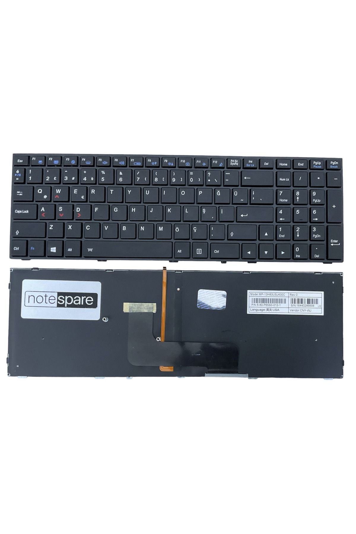 Monster ile Uyumlu Tulpar T7 V3.4.1, T7 V3.4.2 Notebook Klavye Işıklı Siyah TR