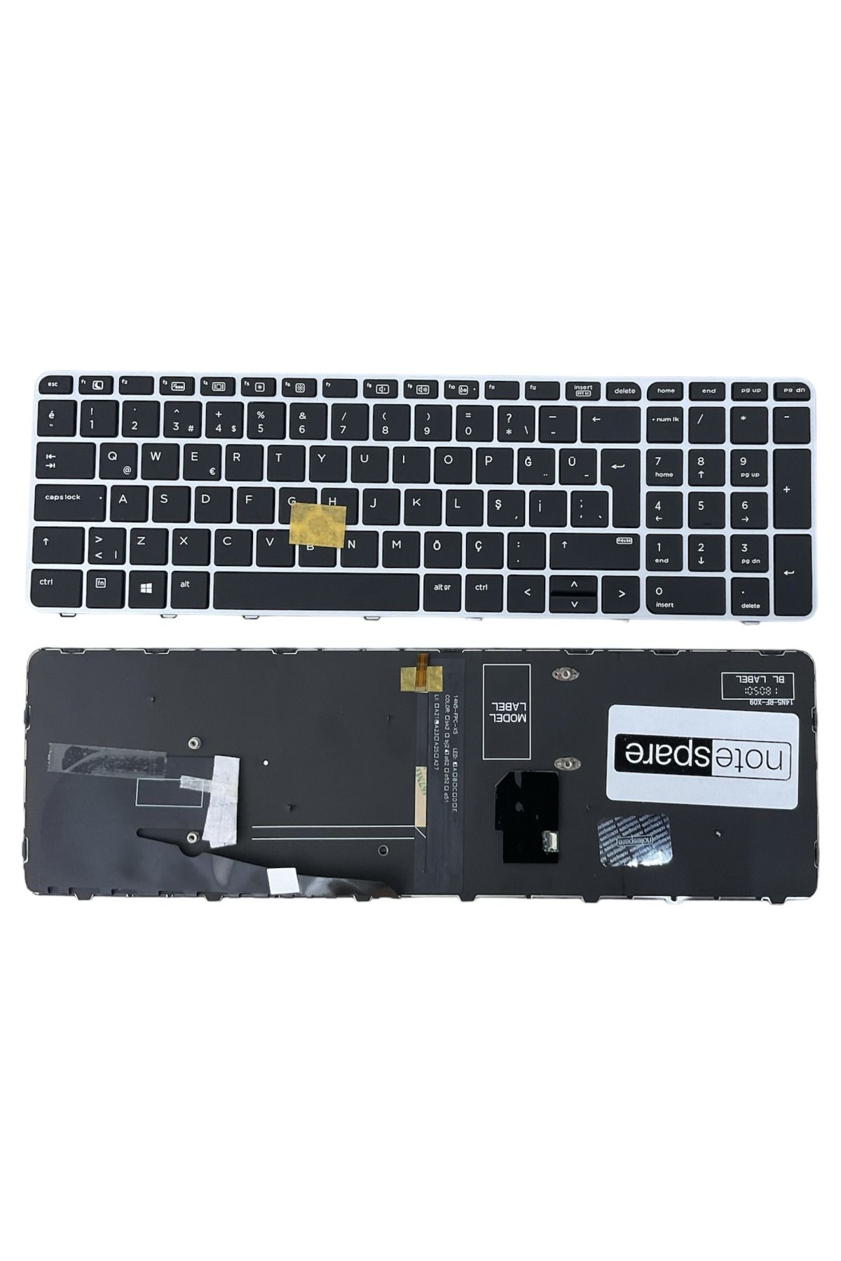 Hp ile Uyumlu ZBook 15u G4 Mobile Workstation Klavye Işıklı Siyah TR Gümüş Çerçeveli