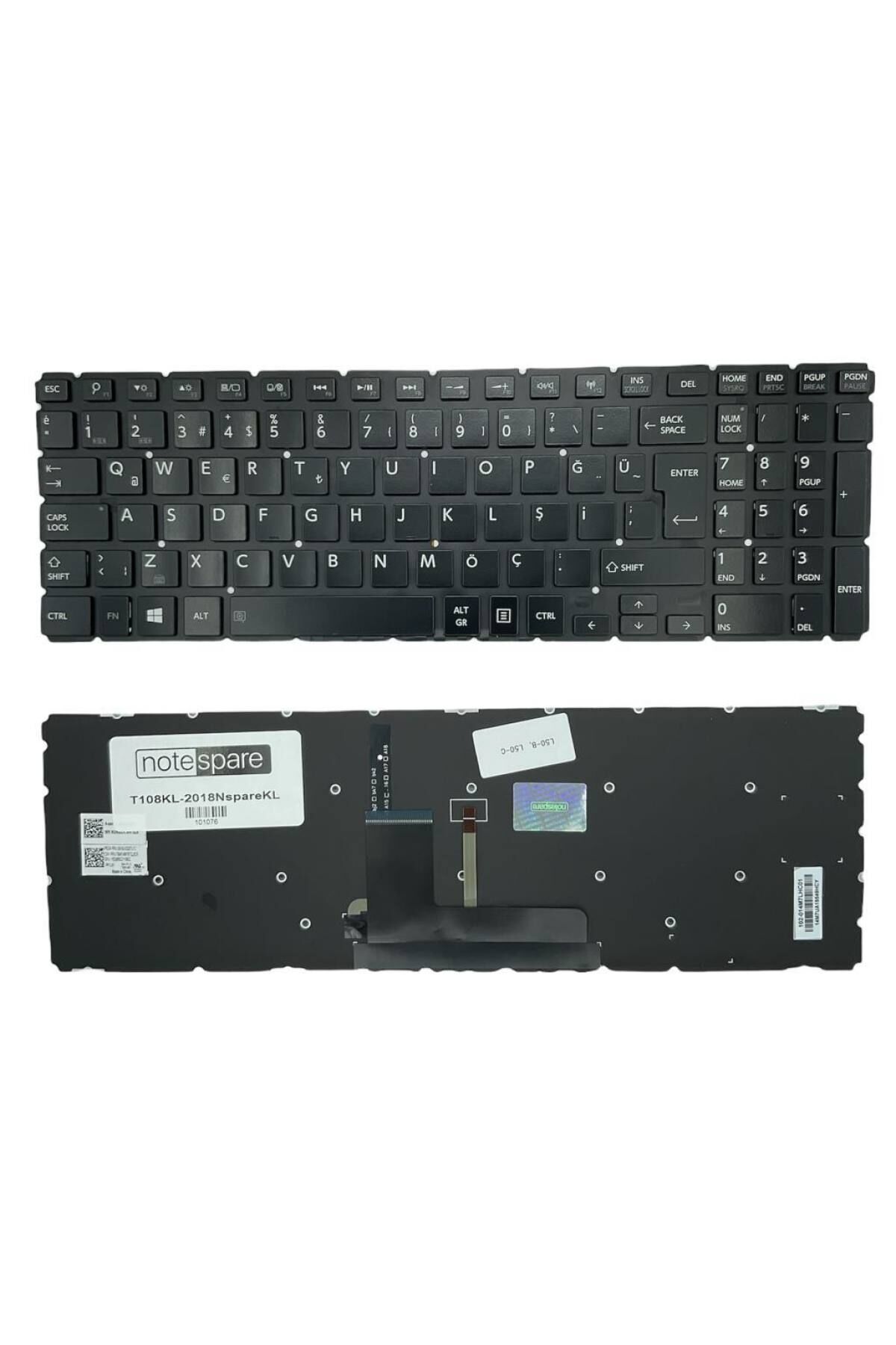 Toshiba ile Uyumlu Satellite L50-B-1U5, L50-B-1U6, L50-B-1UP, L50-B-1V2 Işıklı Klavye Siyah TR