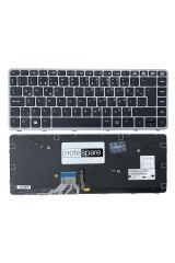 Hp ile Uyumlu EliteBook Folio 1040 G1 (H5F65EA) Klavye Işıklı Siyah TR Gümüş Çerçeveli Büyük Enter