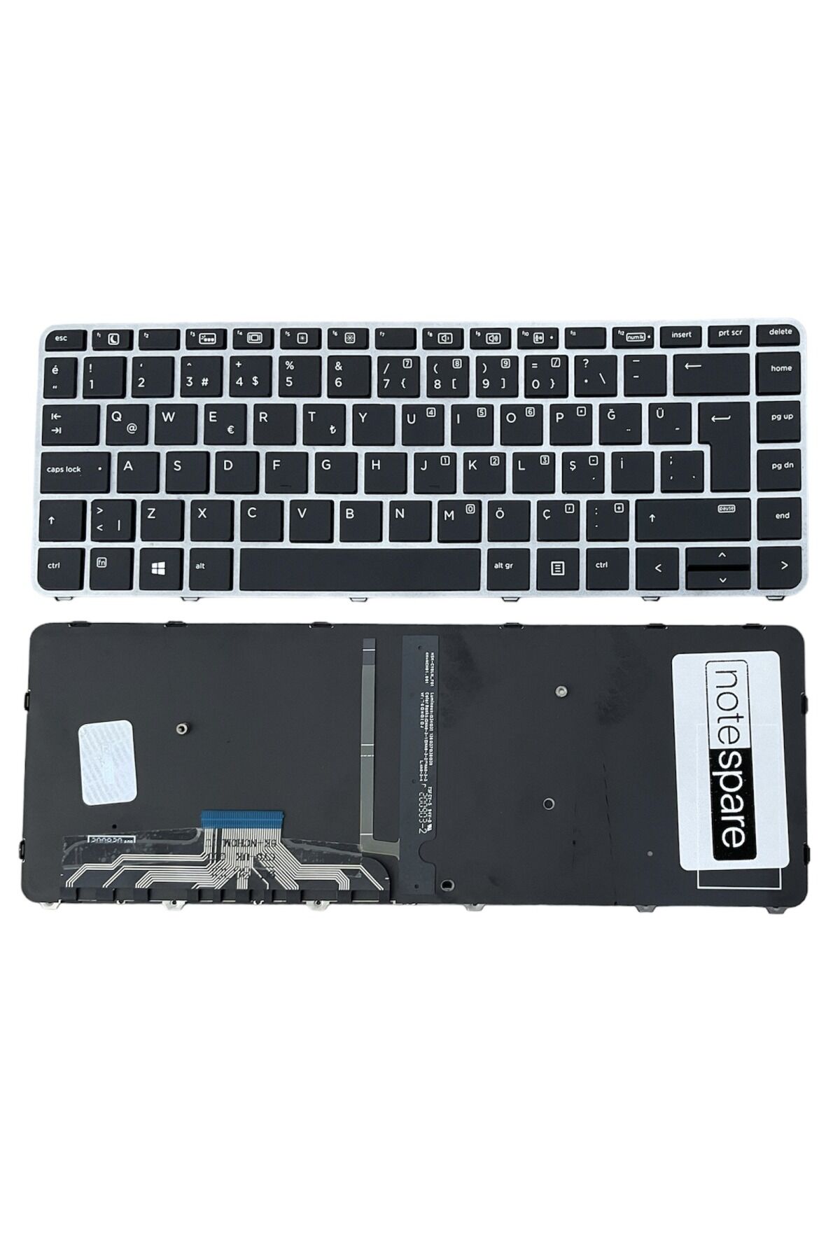 Hp ile Uyumlu EliteBook Folio 1040 G3 Notebook Klavye Işıklı Siyah TR Gümüş Çerçeveli