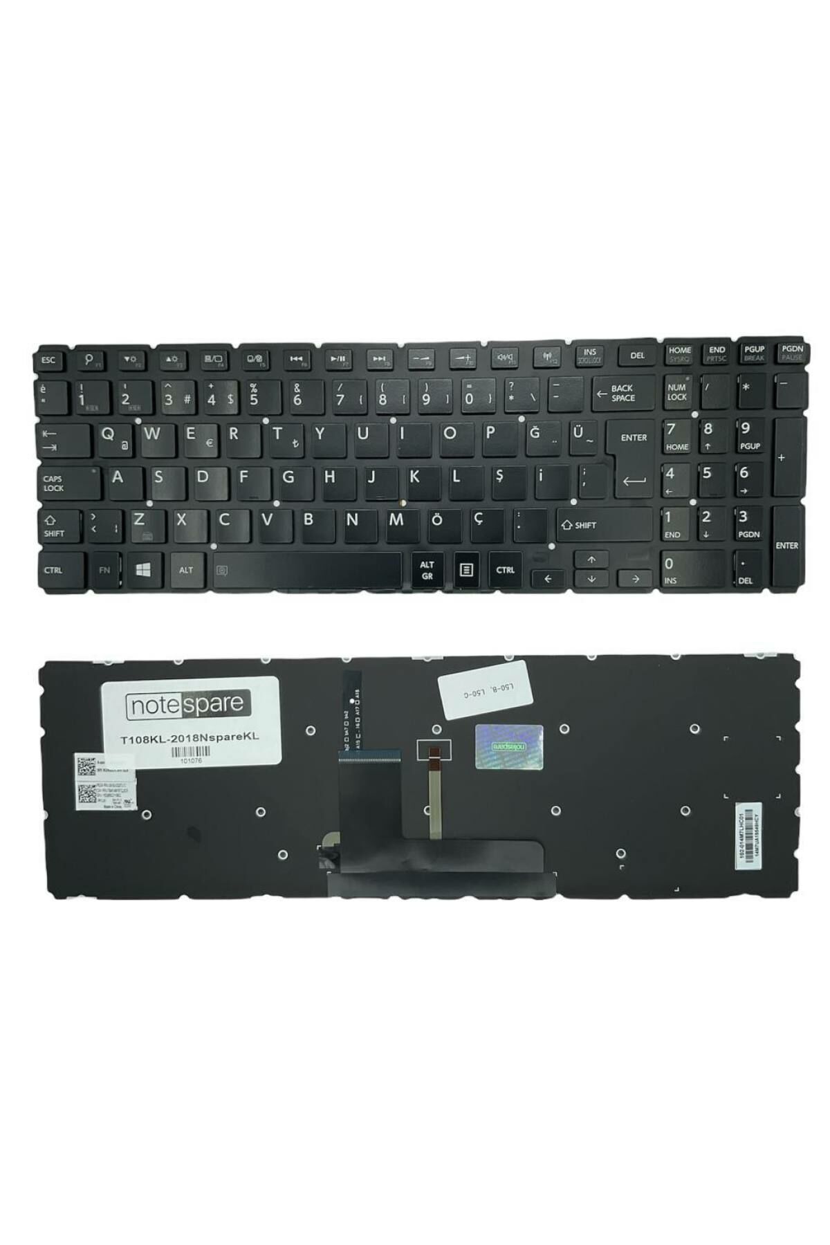 Toshiba ile Uyumlu Satellite L50D-B-17X, L50D-B-17Z, L50D-C-11P, L50D-C-150 Işıklı Klavye Siyah TR