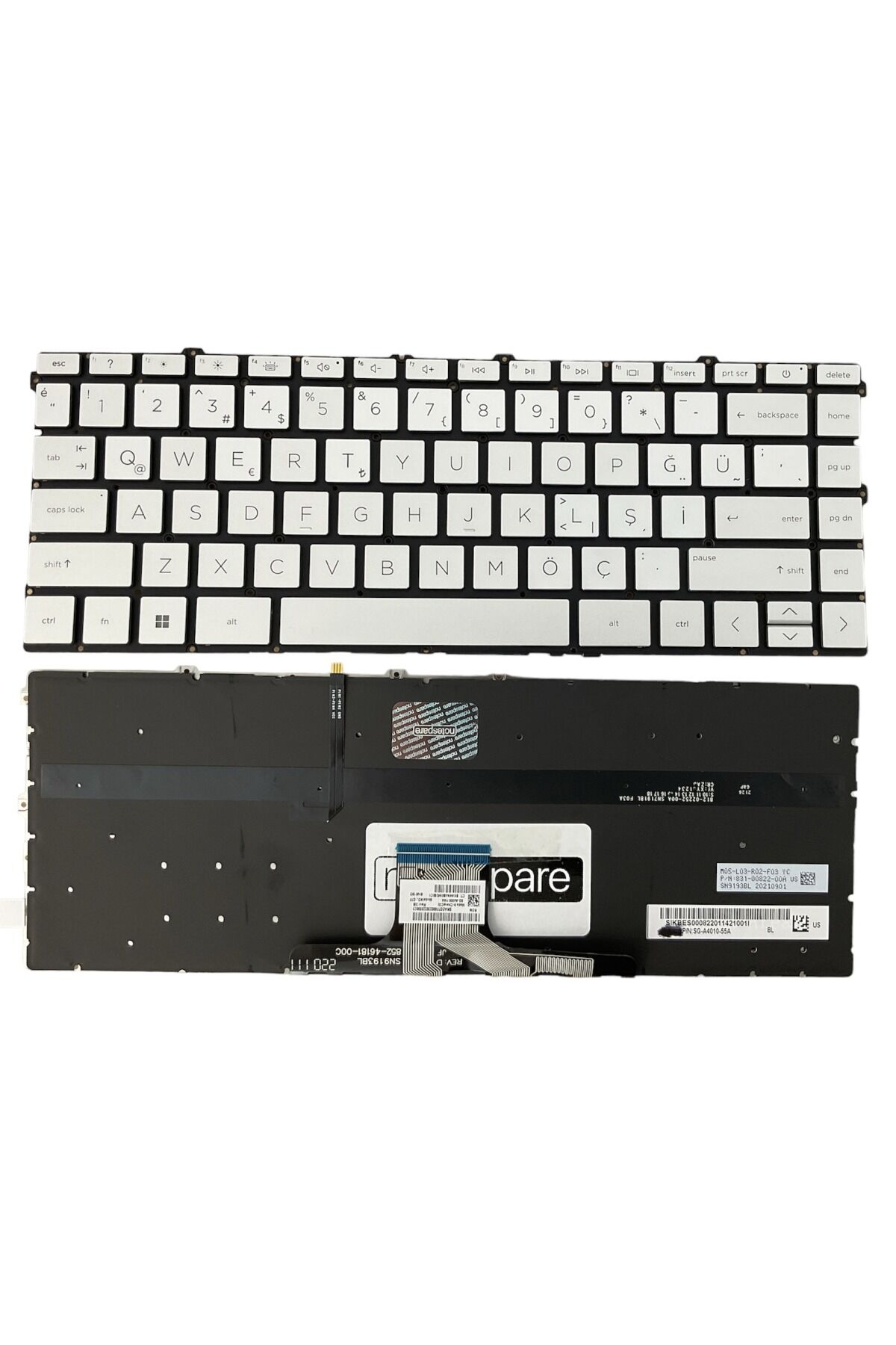 Hp ile Uyumlu Pavilion x360 14-dv0033nt (4H0U9EA) Klavye Işıklı Gümüş Gri TR Küçük Enter Versiyon