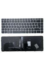 Hp ile Uyumlu EliteBook 840 G3 (T9X21EA), 840 G3 (V1B64EA) Klavye Işıklı Siyah TR Gümüş Çerçeveli