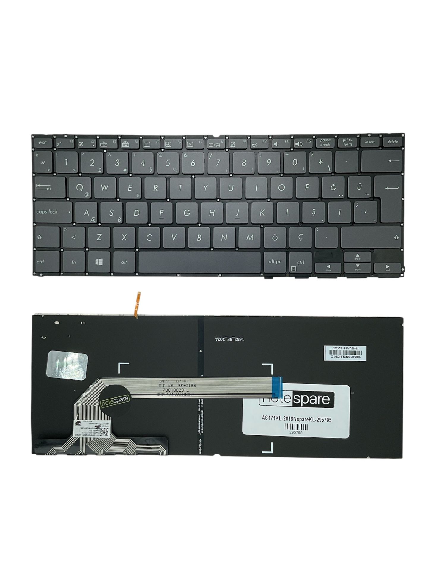 Asus ile Uyumlu Zenbook UX370UA, UX370UA-XH74T Notebook Klavye Işıklı Siyah TR