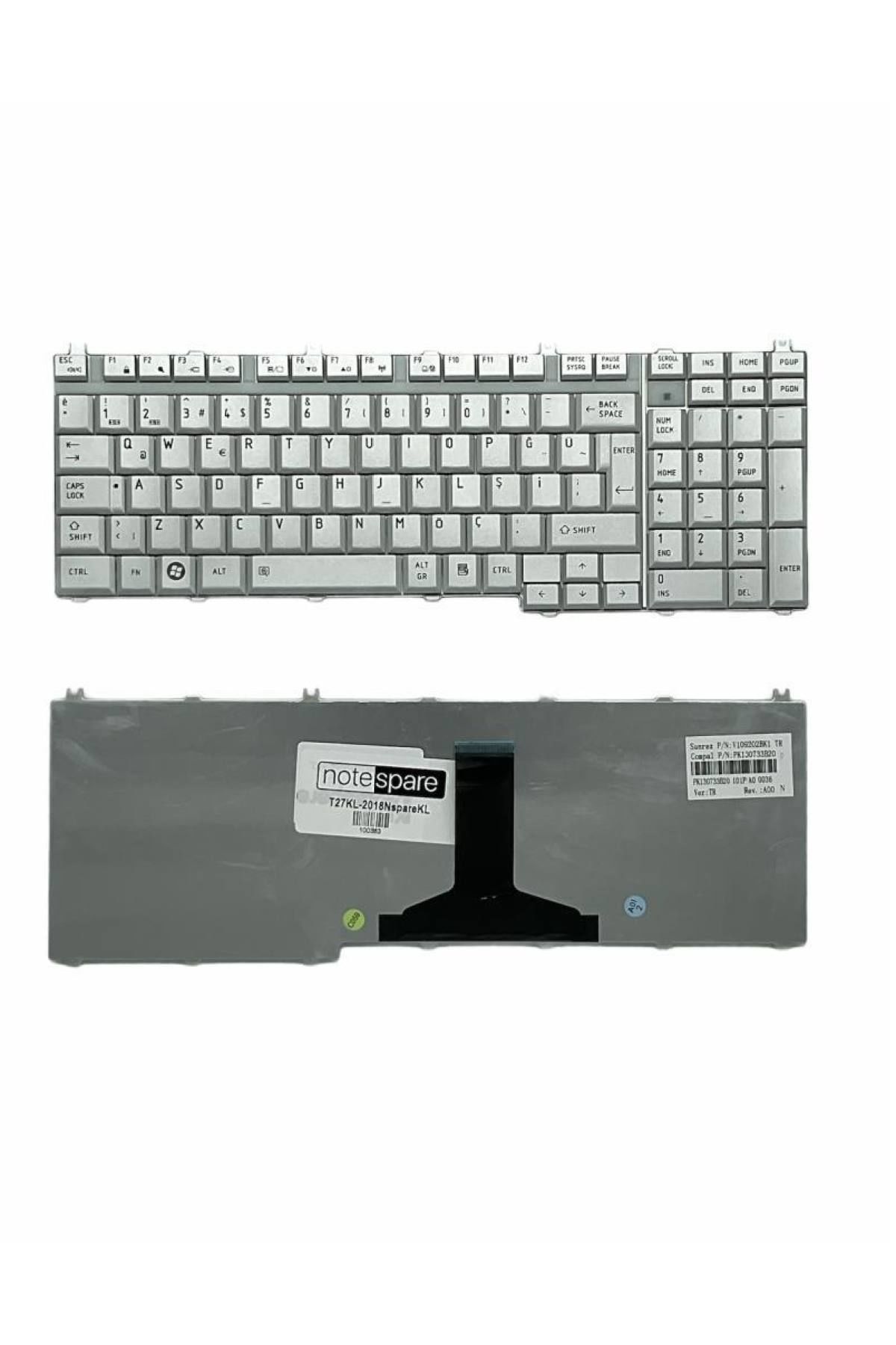 Toshiba ile Uyumlu Satellite L500-1EN, L500-1EP, L500-1EQ, L500-1ET Notebook Klavye Gümüş Gri TR