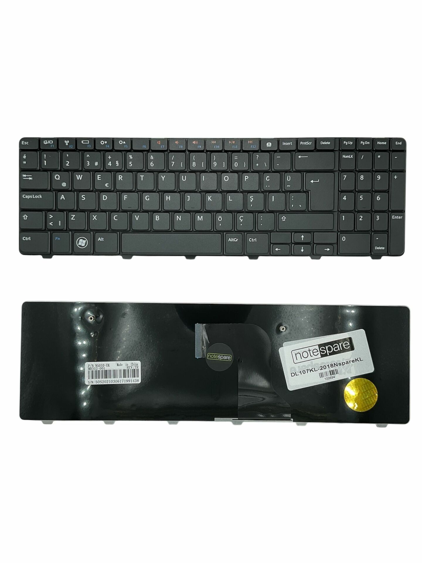 Dell ile Uyumlu Inspiron 5010 B37H33V, 5010 B37H43, 5010 B37H43V Notebook Klavye Siyah TR