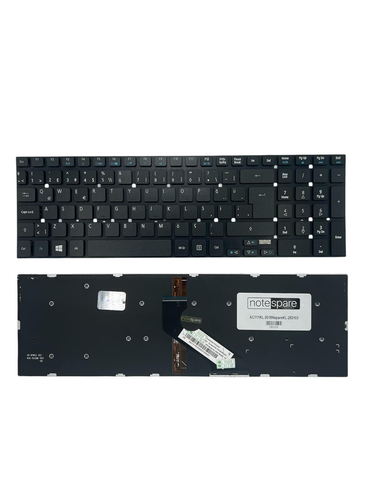 Acer ile Uyumlu TravelMate P455-MG-54204G50Makk Notebook Işıklı Klavye Siyah TR