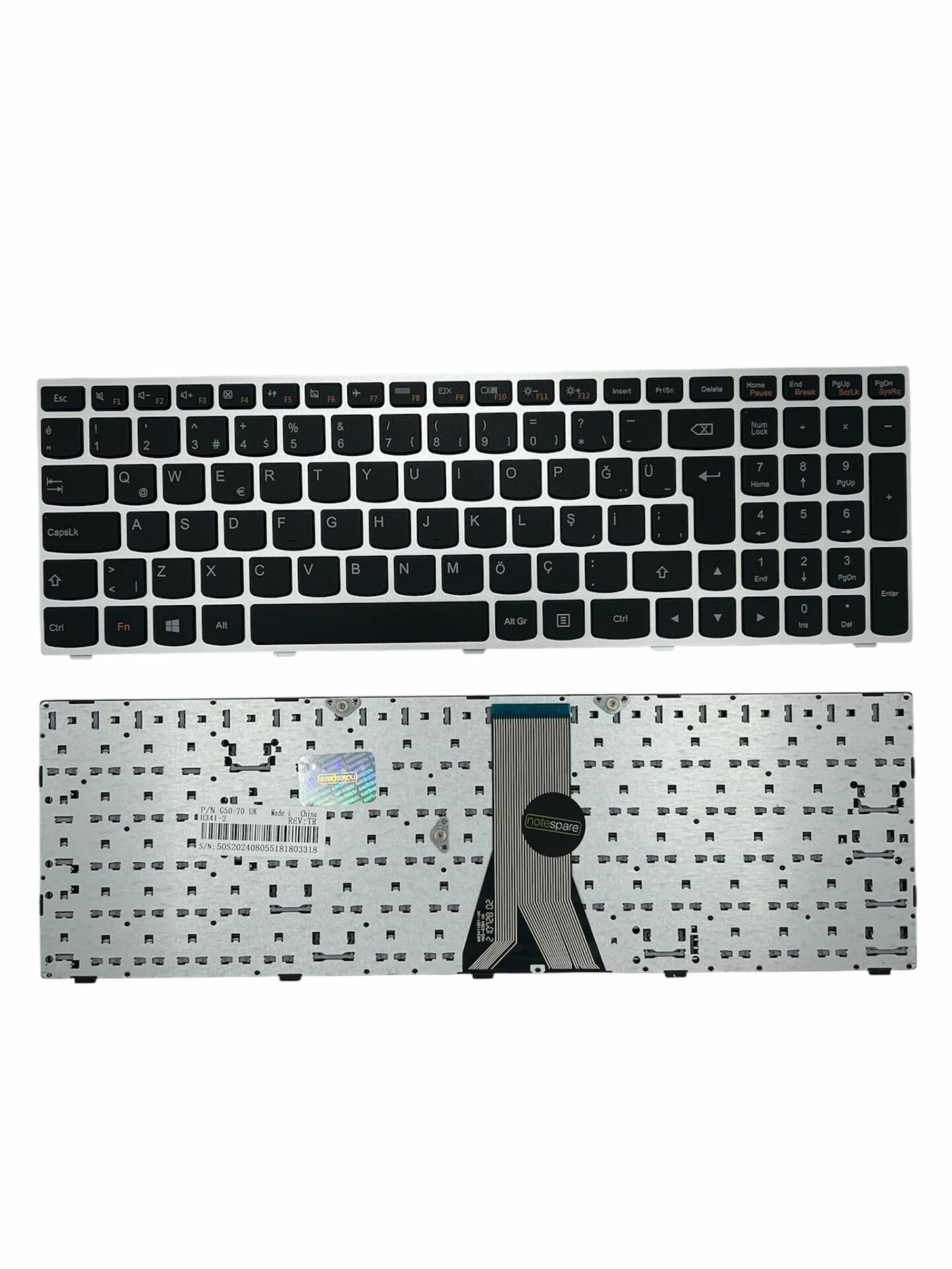 Lenovo ile Uyumlu B50-80 Type 20550, B50-80 Type 80EW Notebook Klavye Gümüş Gri TR