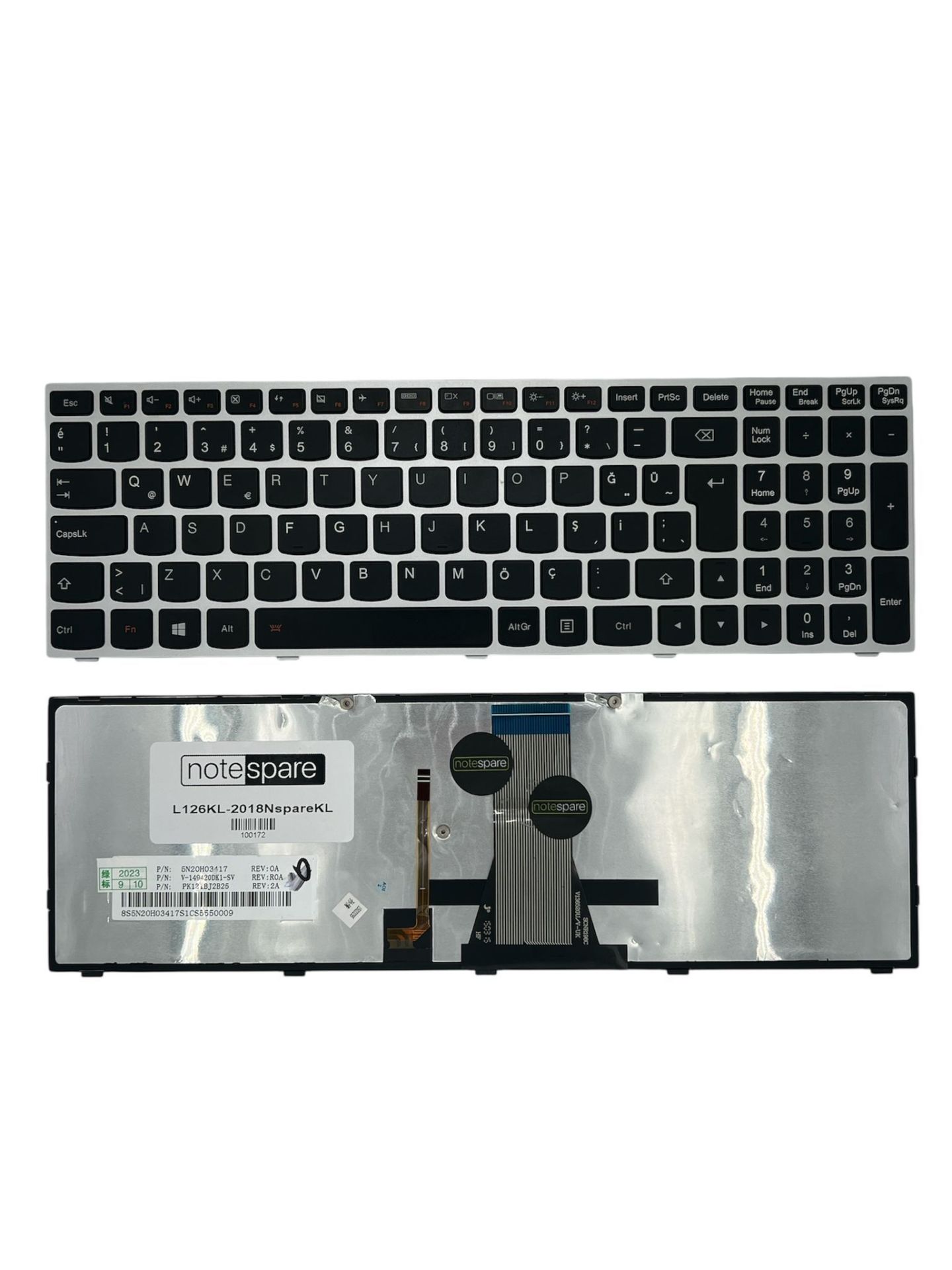 Lenovo ile Uyumlu G5070 59-431759, G5070 59-431780 Işıklı Klavye Gümüş Gri TR