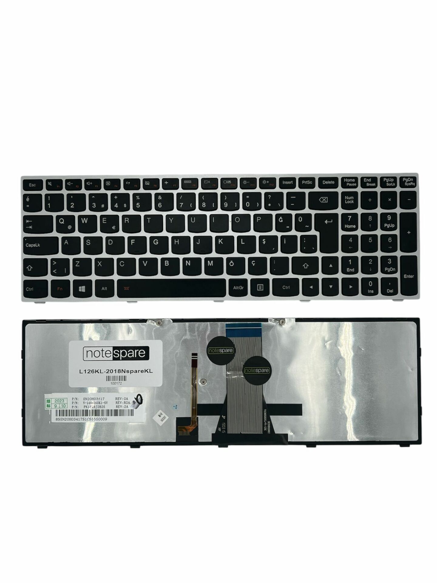 Lenovo ile Uyumlu G5080 80G000YQTX, G5080 80L00031TX Işıklı Klavye Gümüş Gri TR
