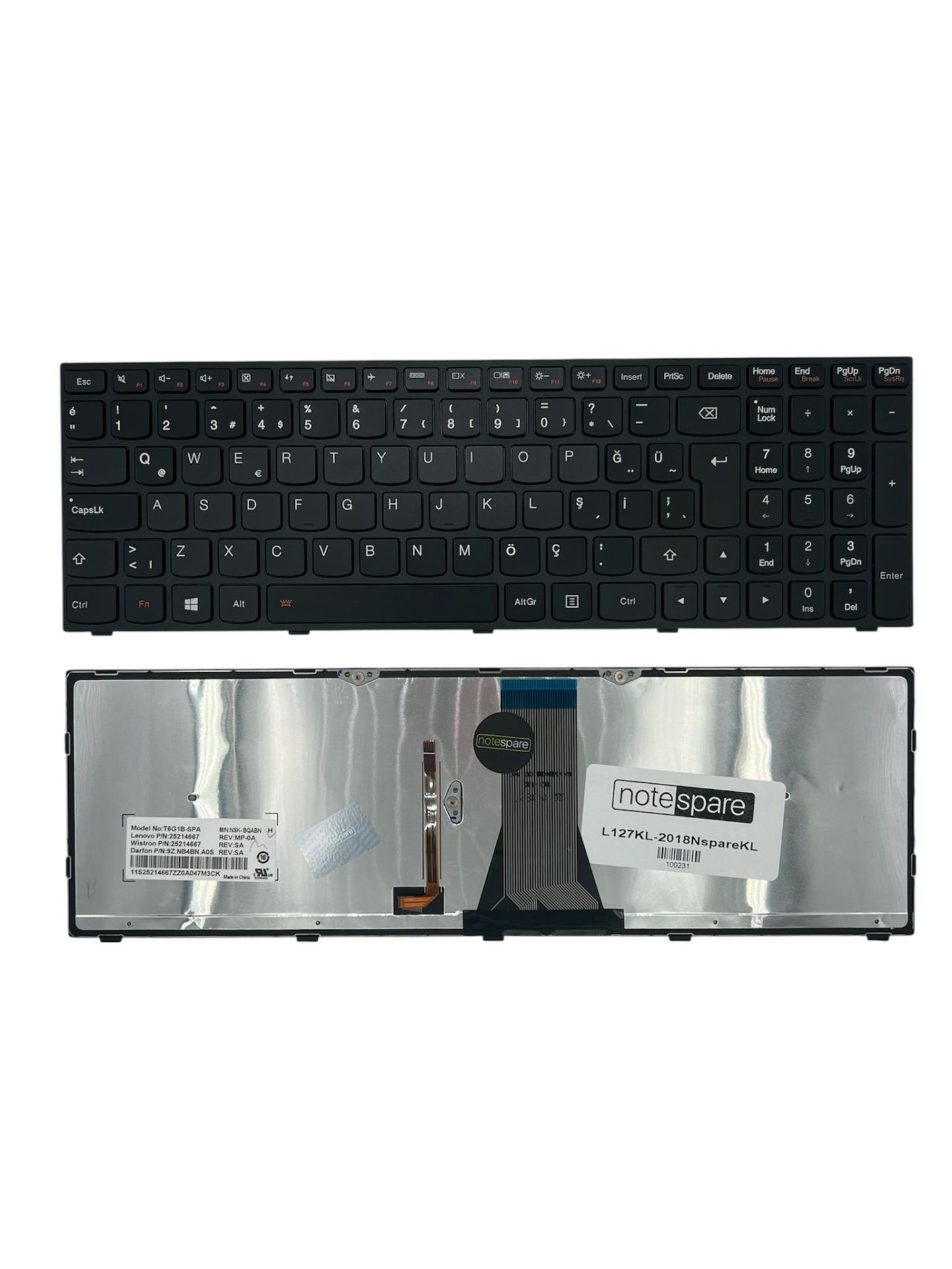 Lenovo ile Uyumlu IdeaPad 500-15ISK 80NT00UYTX, 500-15ISK 80NT00V0TX Işıklı Klavye Siyah TR