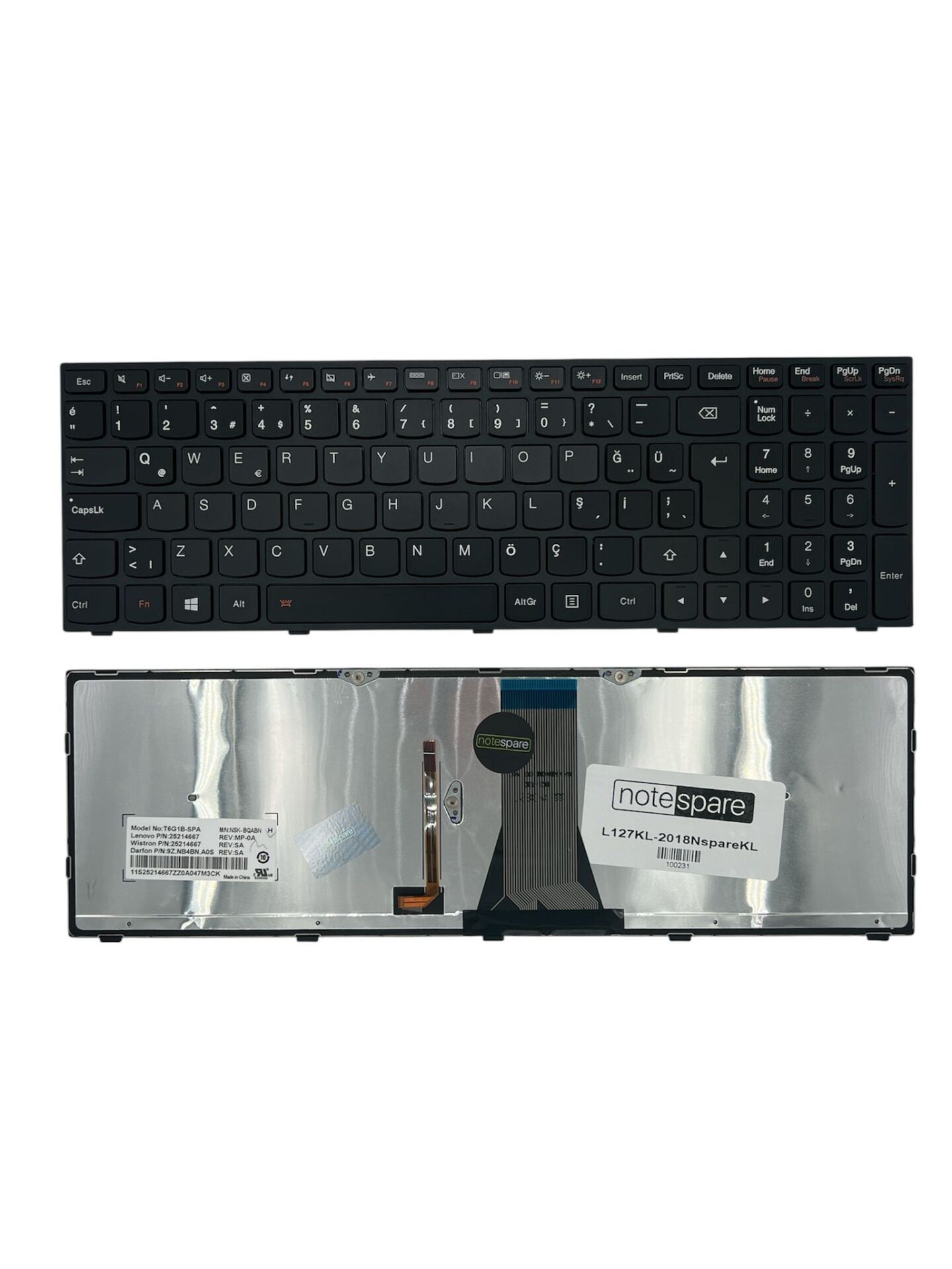 Lenovo ile Uyumlu 500-15ISK 80NT00NYTX, 500-15ISK 80NT00P2TX Işıklı Klavye Siyah TR