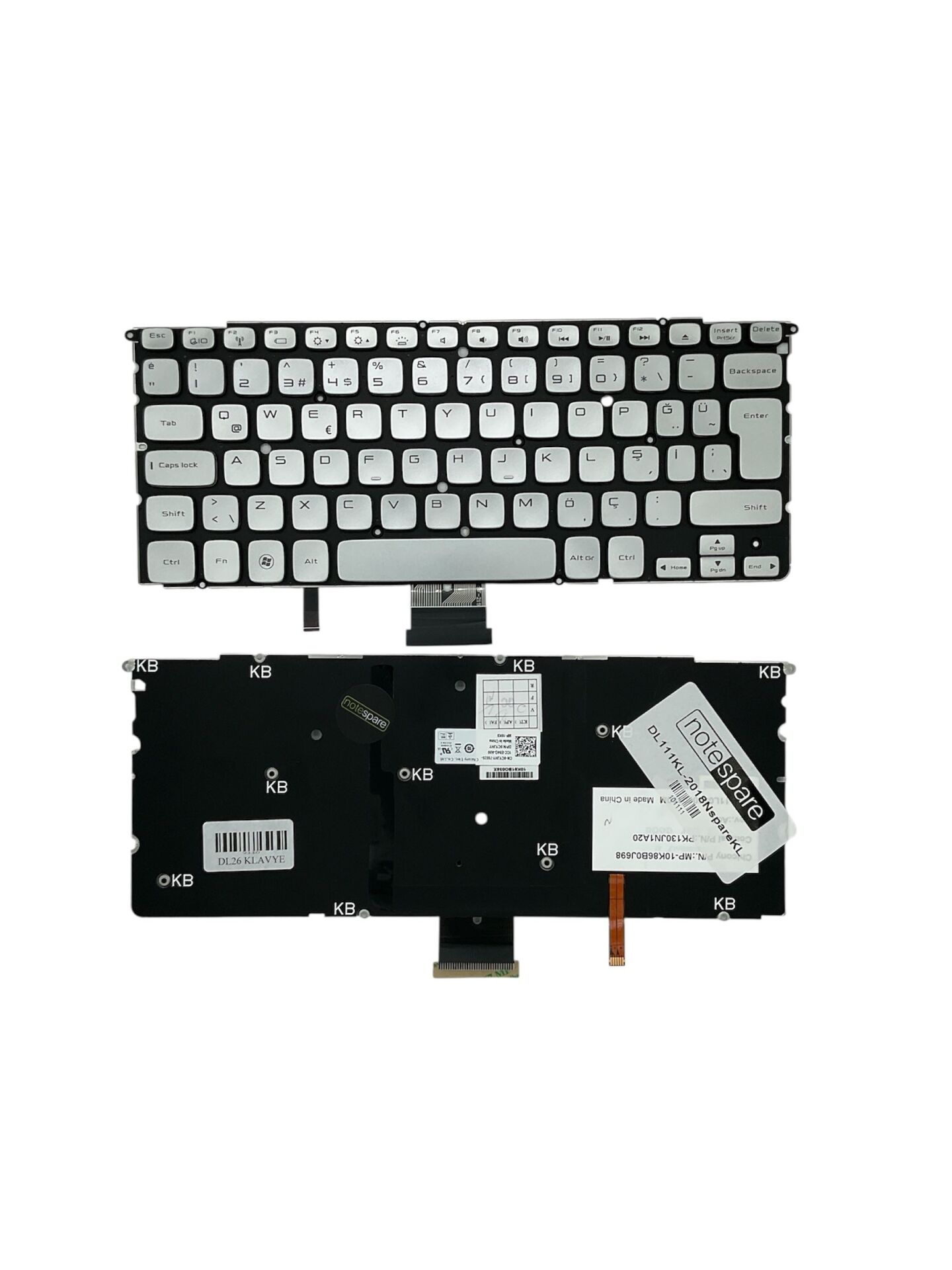 Dell ile Uyumlu P12F, P12F001, P24G, P24G001 Notebook Klavye Işıklı Gümüş Gri TR