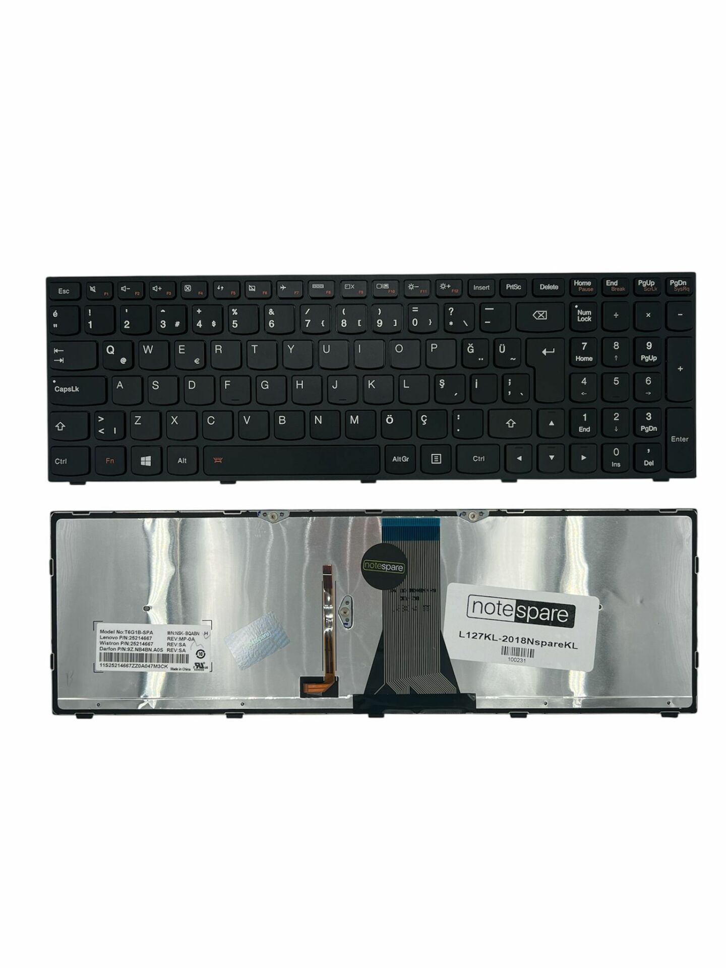Lenovo ile Uyumlu G5030 80G000GGTX, G5030 80G000KYTX Işıklı Klavye Siyah TR
