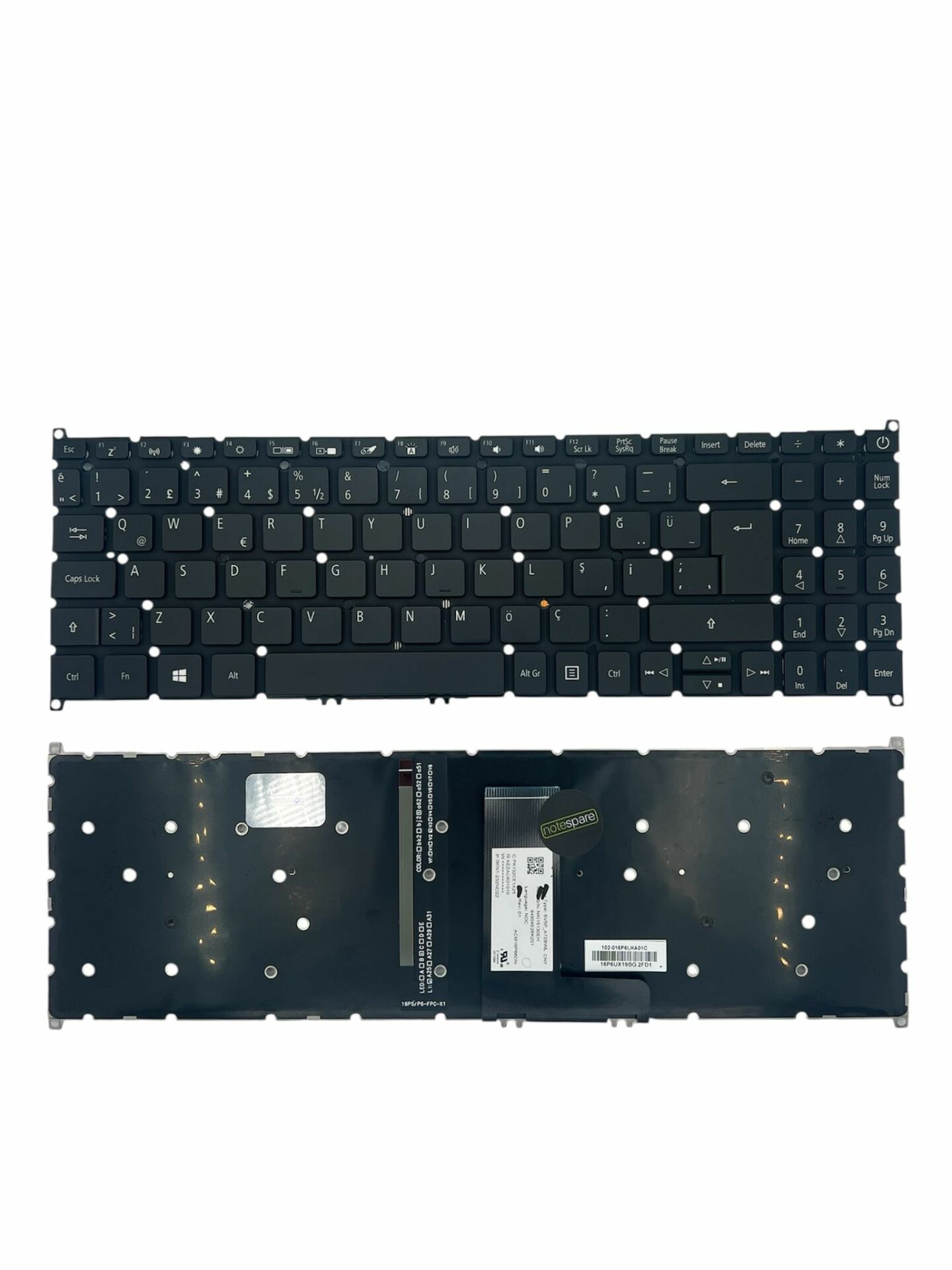 Acer ile Uyumlu Aspire 3 A315-22, 3 A315-22G, 3 A315-23, 3 A315-23G Işıklı Klavye Siyah TR