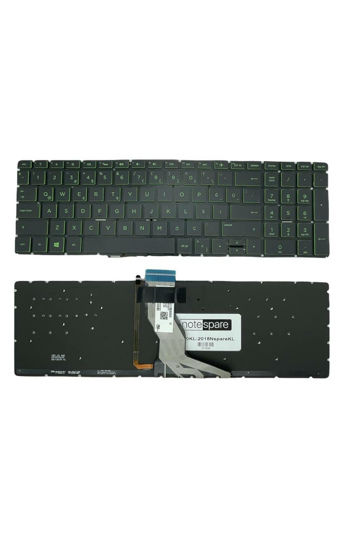 Hp ile Uyumlu 15-BS040NT, 15-BS041NT, 15-BS042NT, 15-BS043NT Işıklı Klavye YEŞİL TR