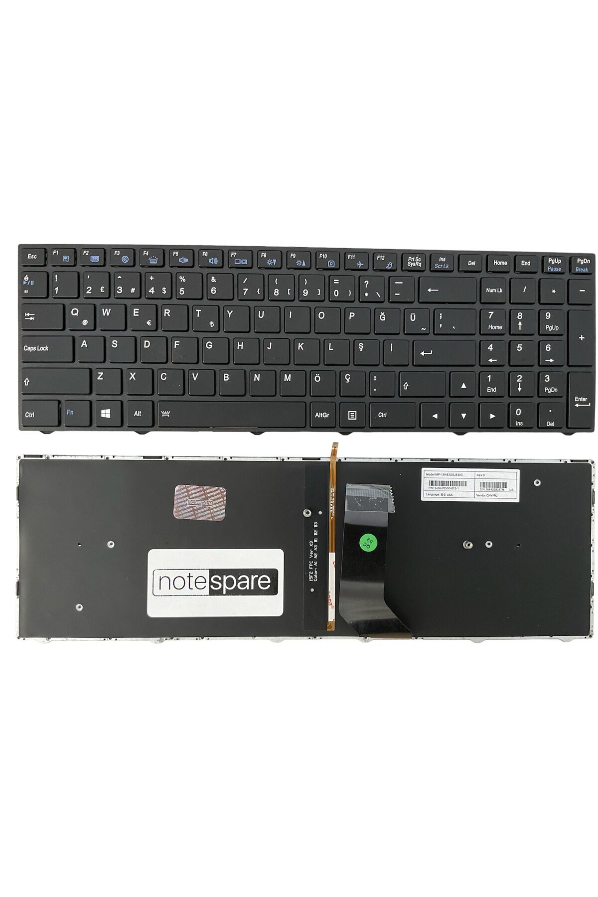 Monster ile Uyumlu Abra A5 V12.1.1, A5 V12.1.2 Işıklı Klavye Siyah TR Versiyon 1 Beyaz Aydınlatmalı