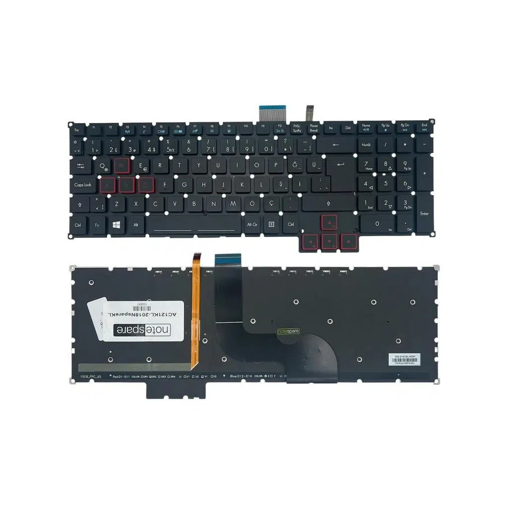 Acer ile Uyumlu Predator G5-793-72AU, G5-793-72YC, G5-793-733B Notebook Işıklı Klavye Siyah TR