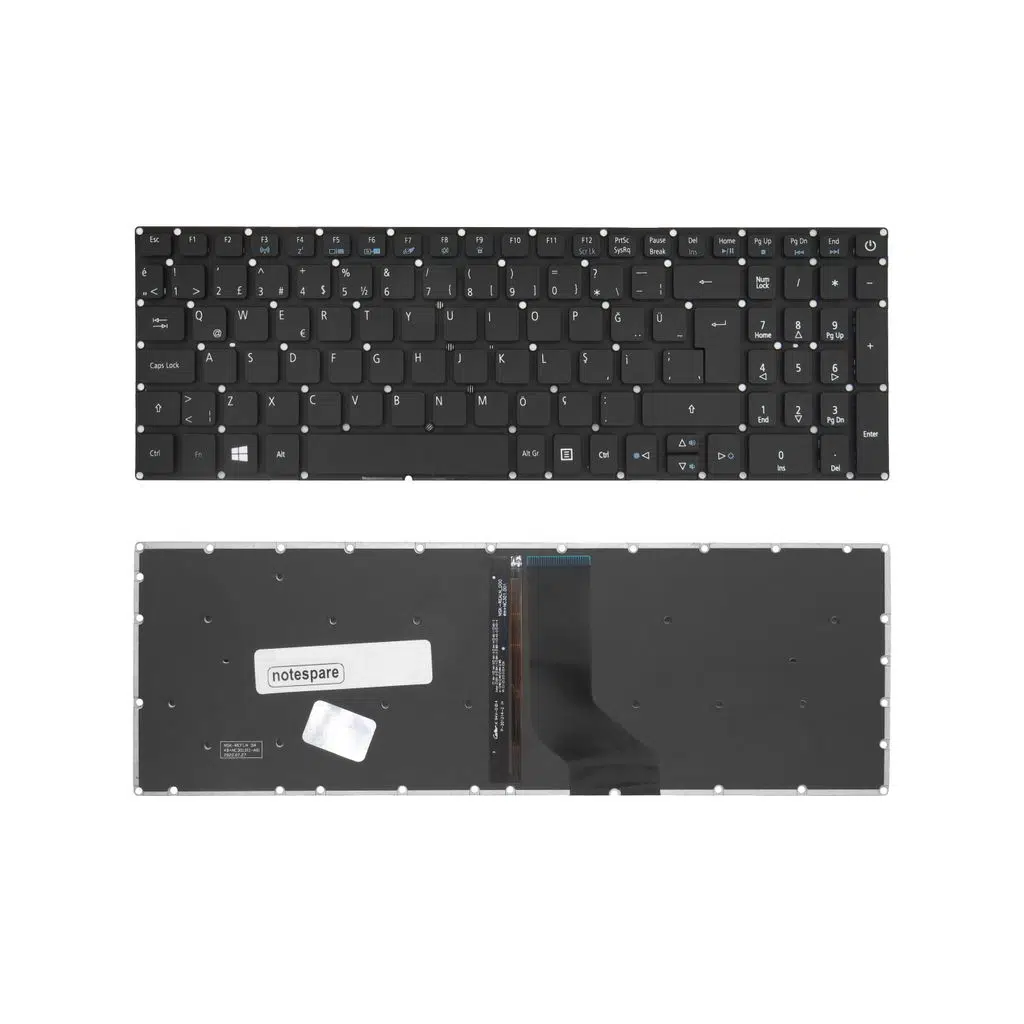 Acer Uyumlu TravelMate P2 TMP258-M-35E8, P2 TMP258-M-57U7 Klavye TR - Işıklı Siyah