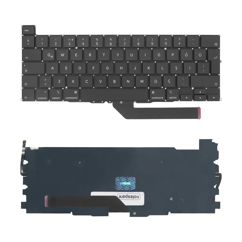 Apple Uyumlu Macbook Pro 16" A2141 (EMC 3347) (2019) MVVL2LL/A* Klavye TR - Işıklı Siyah - Büyük Enter