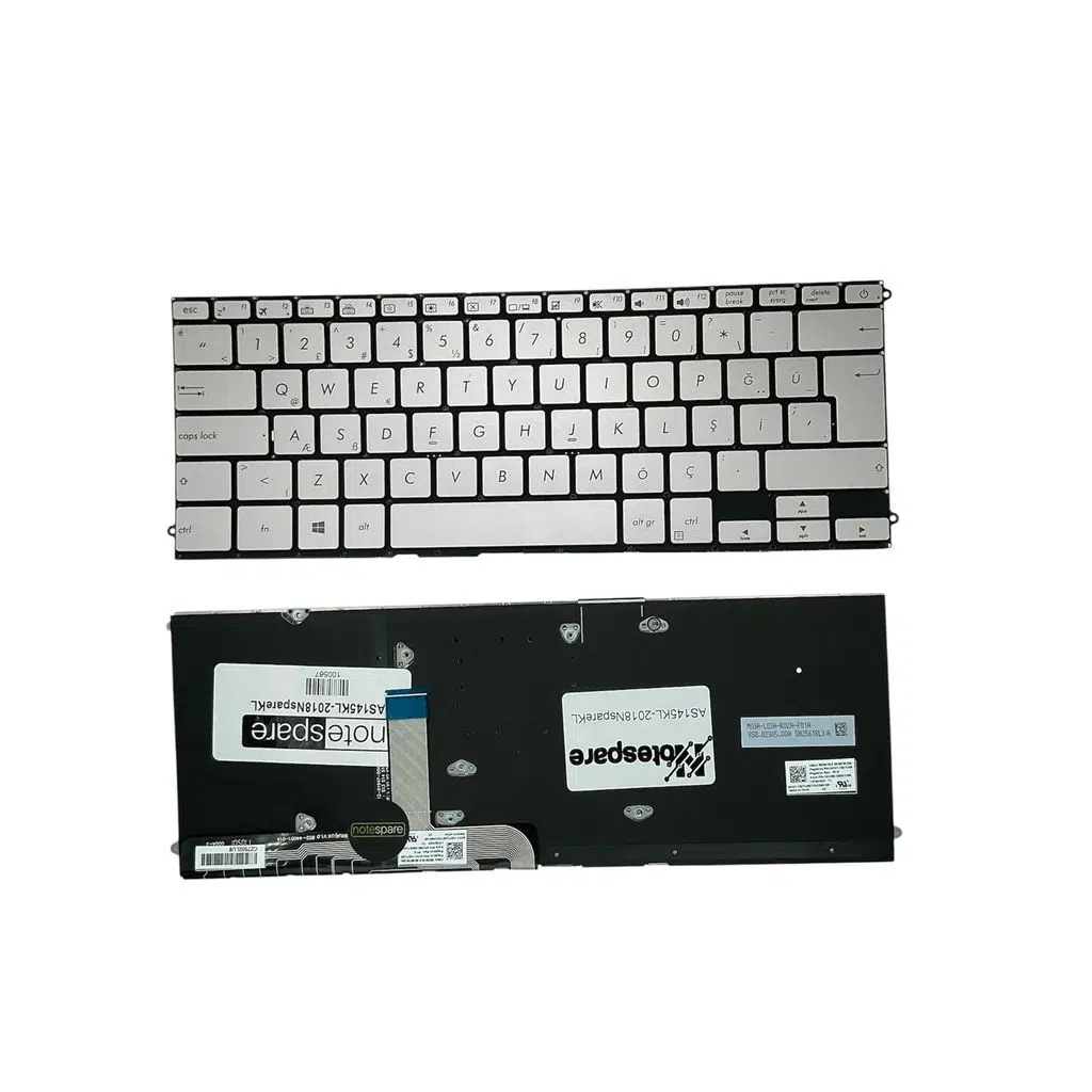 Asus ile Uyumlu UX490UA-BE009T, UX490UA-BE037T Notebook Klavye Işıklı Gümüş Gri TR