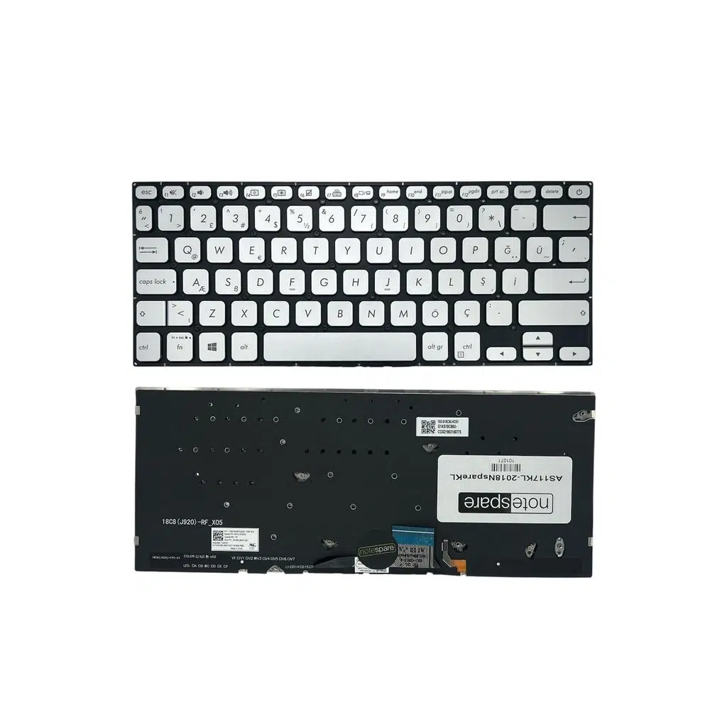 Asus ile Uyumlu VivoBook 14 S430FN Notebook Klavye Işıklı Gümüş Gri TR