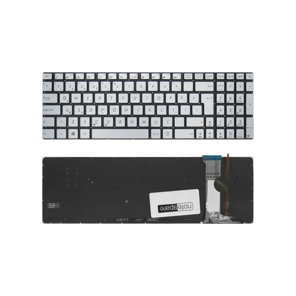 ASUS Uyumlu N551VW-CN003T, N551VW-CN057T, N551VW-FI073T Klavye TR - Işıklı Gümüş Gri