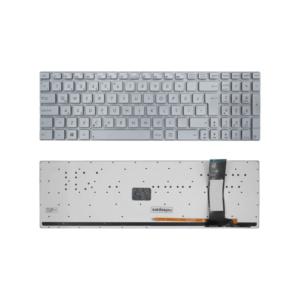 ASUS Uyumlu N76VZ-V2G-T1265H, N76VZ-V2G-T5025V Klavye TR - Işıklı Gümüş Gri