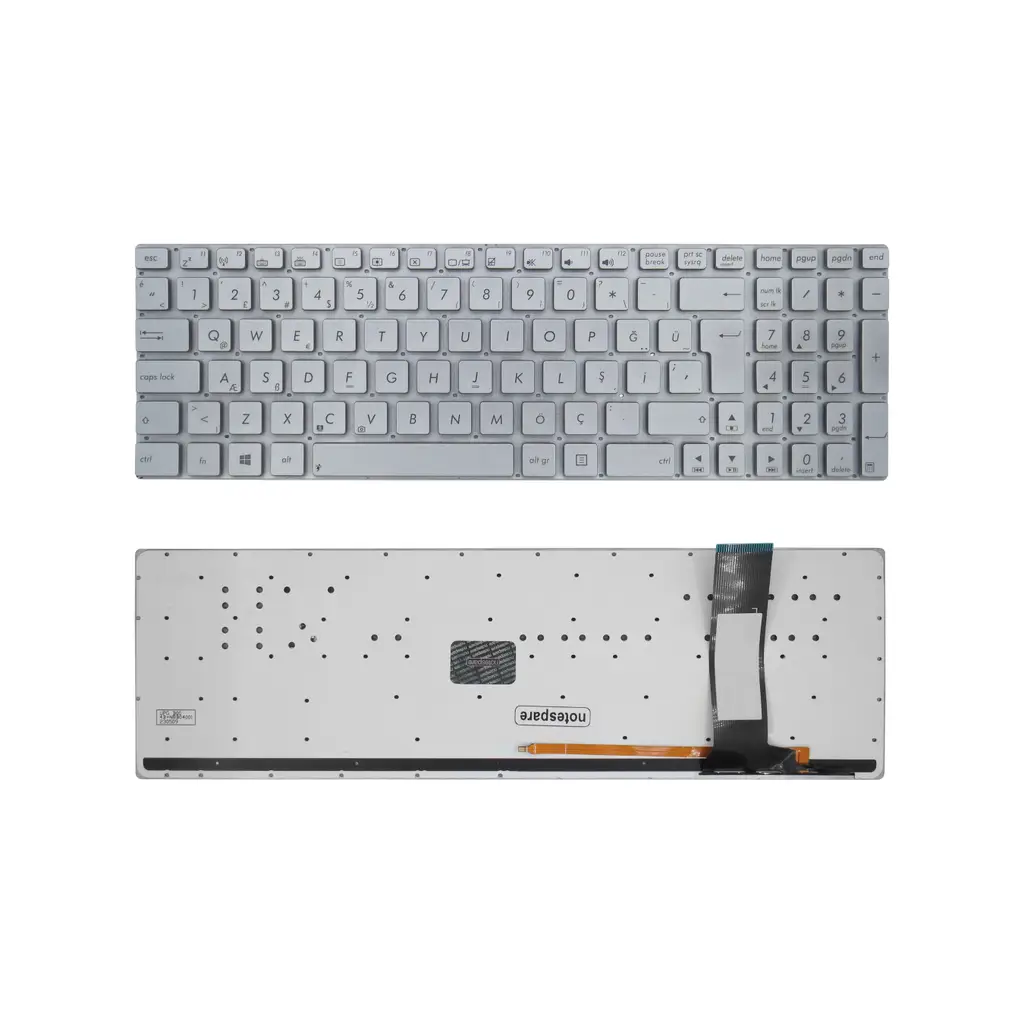 ASUS Uyumlu ROG G56JR-CN249H Klavye TR - Işıklı Gümüş Gri