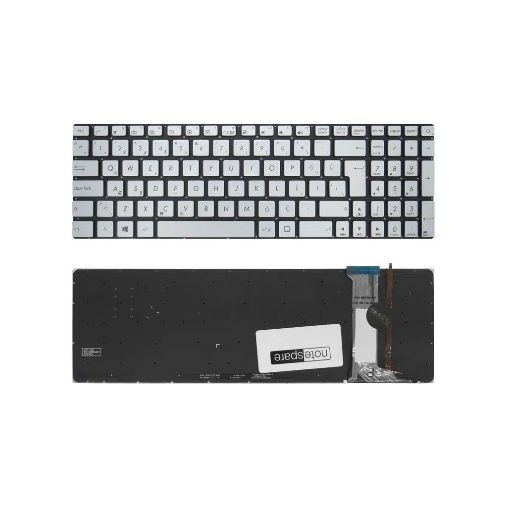 ASUS Uyumlu ROG GL552VX-DM336D, GL552VX-DM356D, GL752VL-T4009T Klavye TR - Işıklı Gümüş Gri