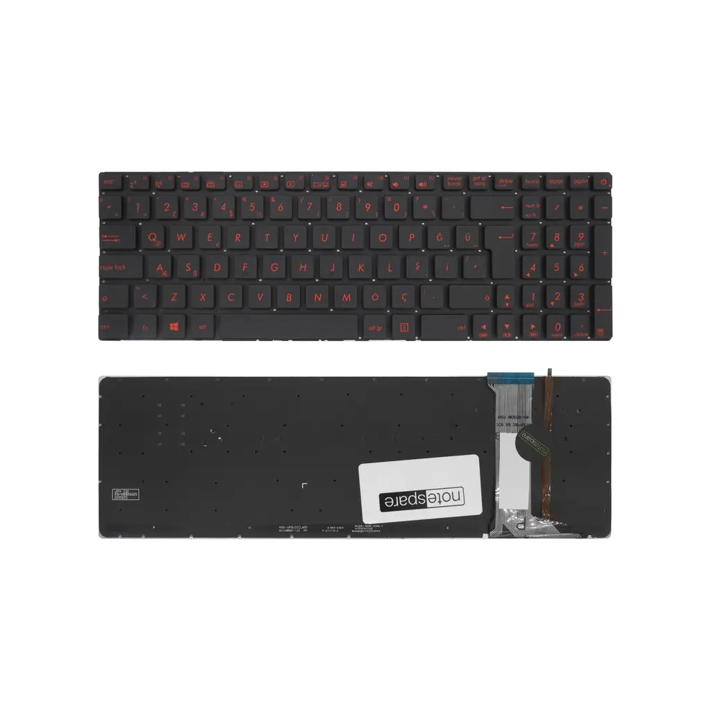 Asus Uyumlu ROG GL752, GL752V, GL752VL, GL752VW, GL752VWM, GL771JW Klavye TR - Işıklı Siyah