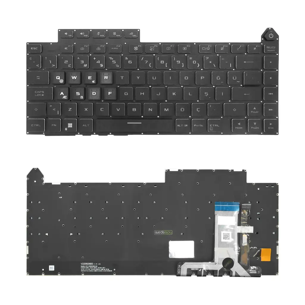 ASUS Uyumlu ROG Strix G16 G614, G16 G614FR, G16 G614JI, G16 G614PW Klavye TR - 4 ZONE RGB Işıklı - Siyah