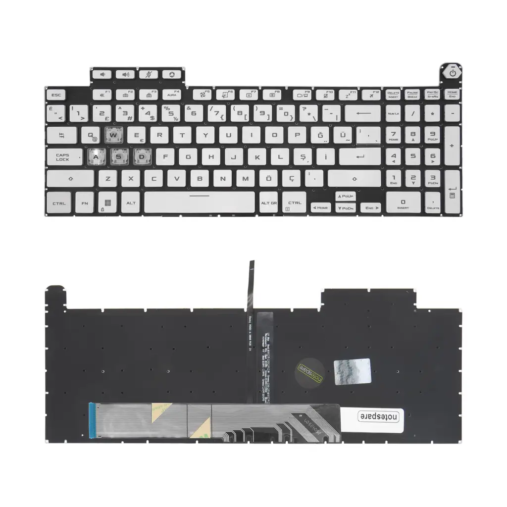 ASUS Uyumlu TUF Gaming A17 FA707RM-HX015W, A17 FA707RM-HX054W Klavye TR - RGB Işıklı - Beyaz