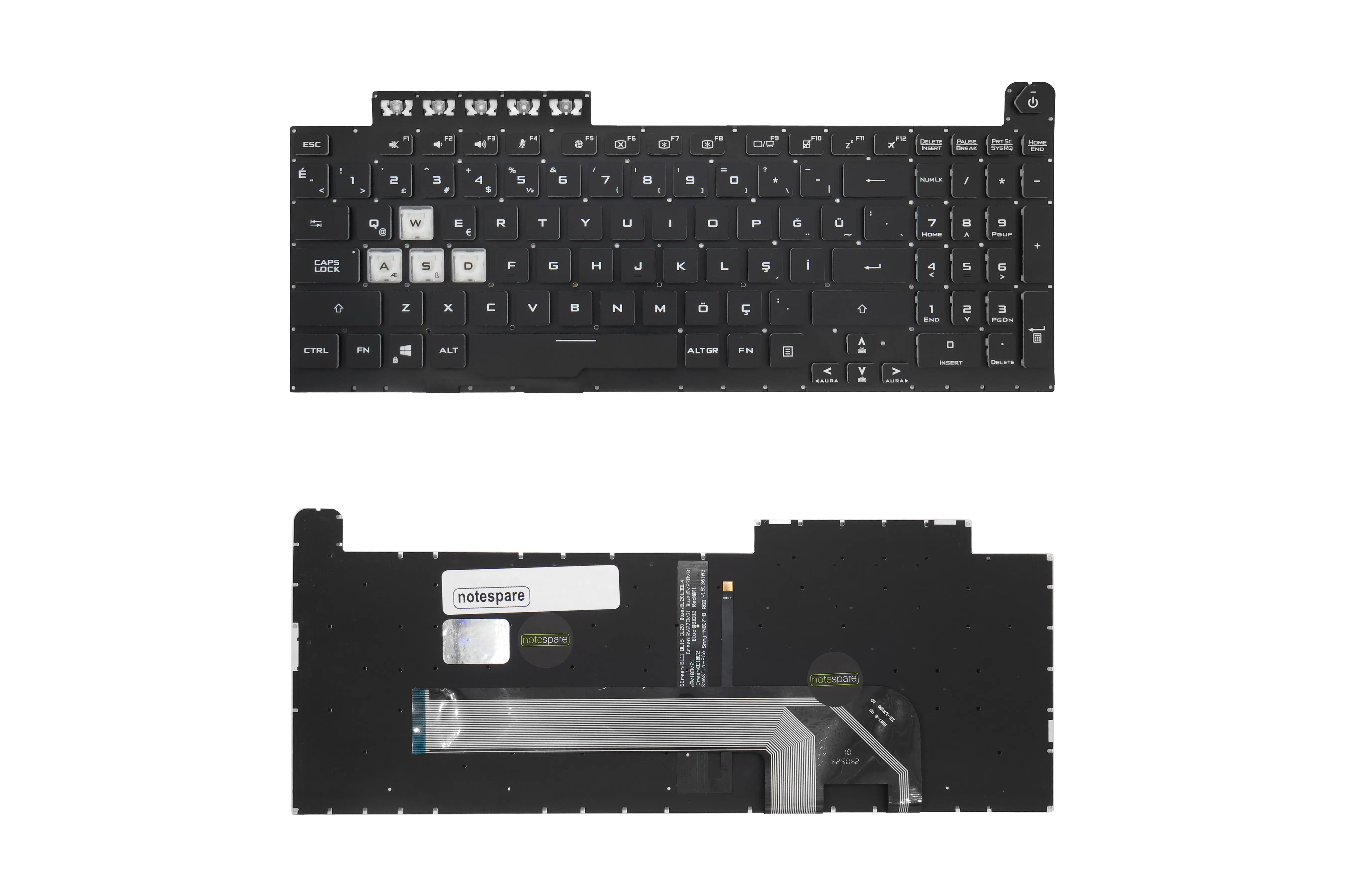 Asus Uyumlu TUF Gaming F17 FA706IU, F17 FX706, F17 FX706HC Işıklı Klavye Siyah TR