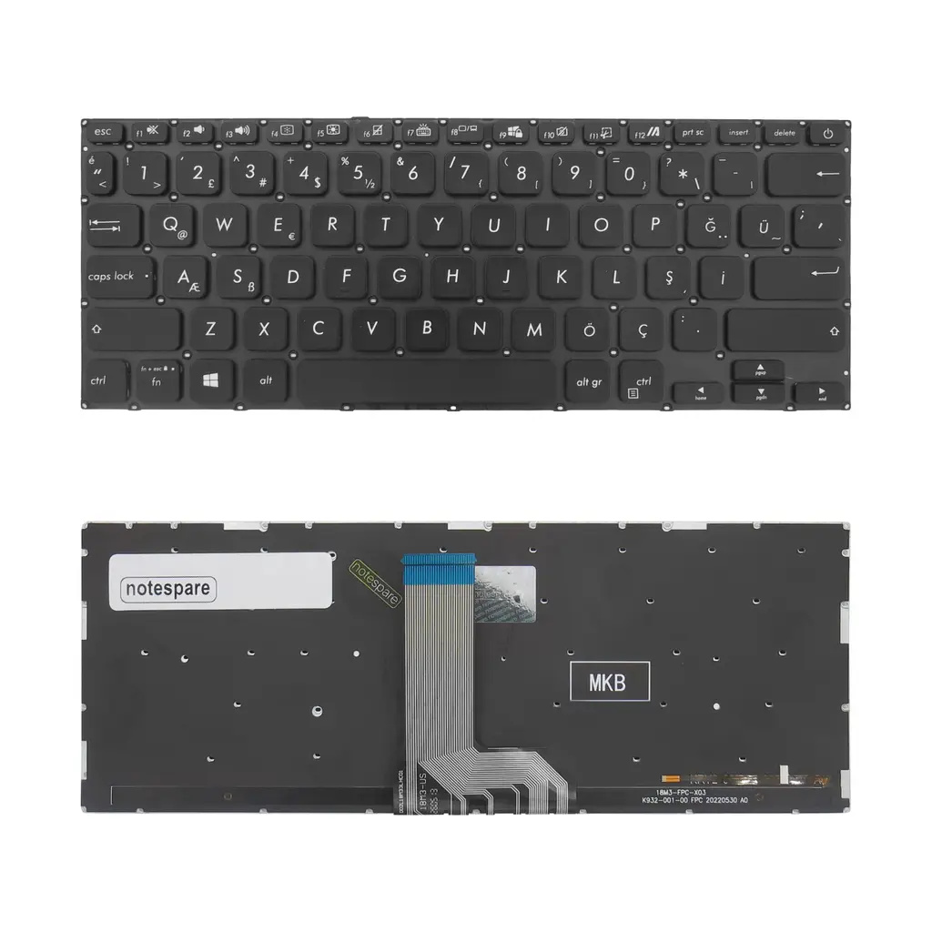 Asus Uyumlu Vivobook 14 X409JB-EK003, 14 X409MA-BV086, 14 X412DA-BV221T Klavye TR - Işıklı Siyah