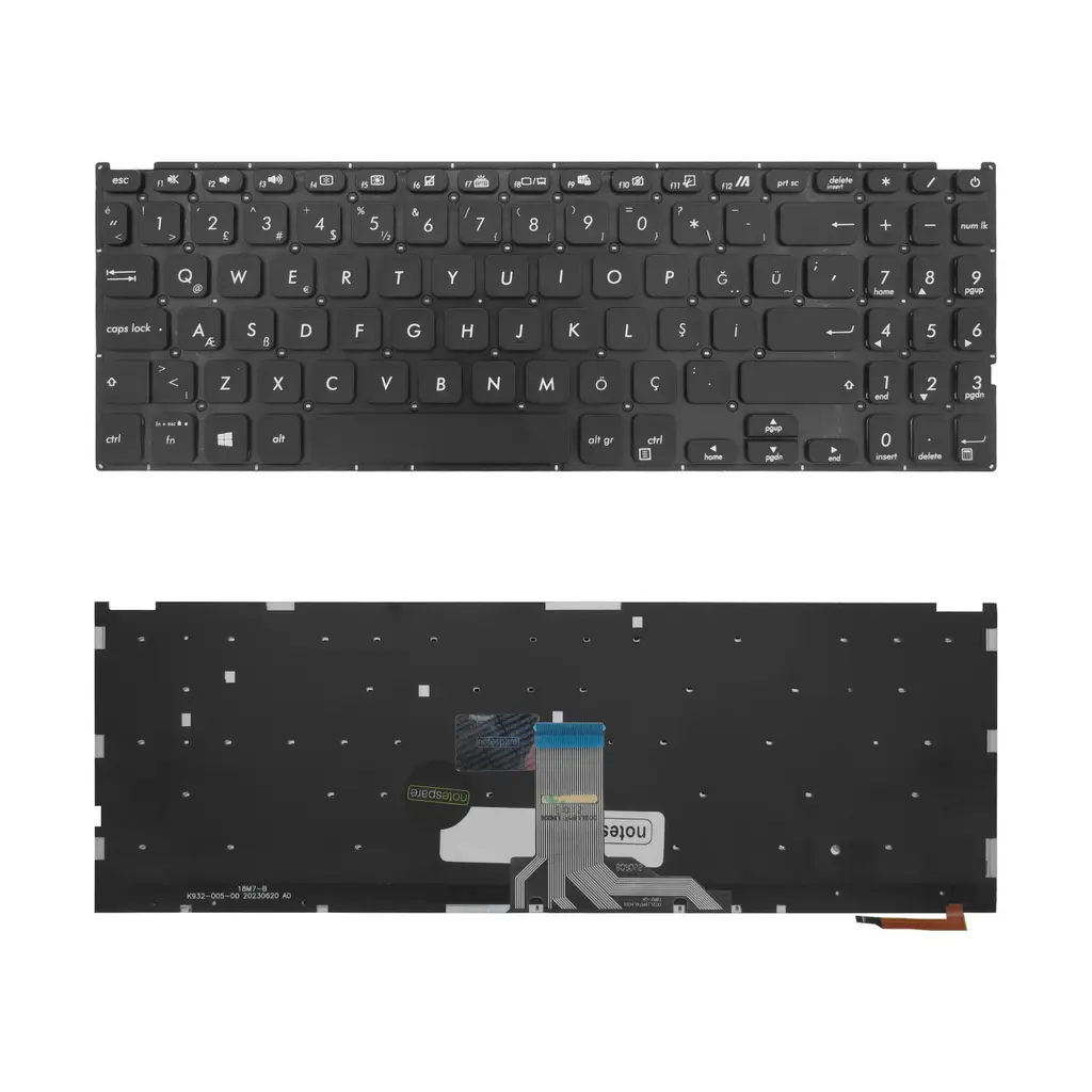 ASUS Uyumlu Vivobook 15 F512JA-PH31-BAC, 15 F512JP-BQ386R Klavye TR - Işıklı Siyah