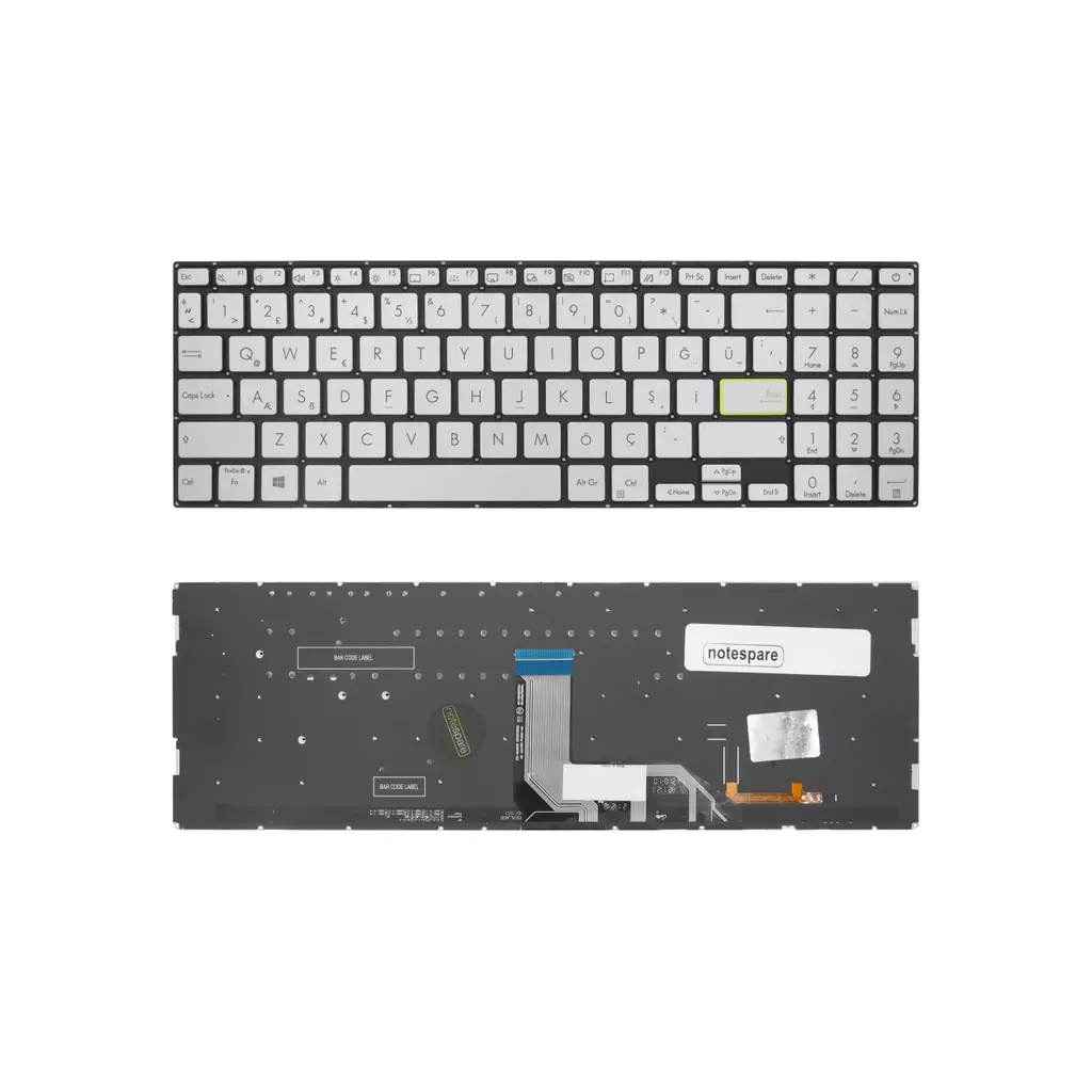 Asus Uyumlu VivoBook 15 K513, 15 K513E, 15 K513EA Klavye TR - Işıklı Gümüş Gri