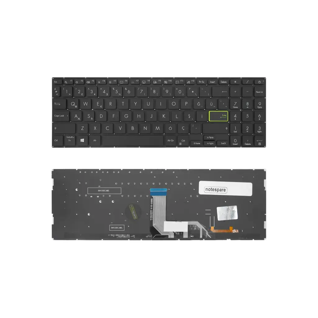 Asus Uyumlu VivoBook 15 K513, 15 K513E, 15 K513EA Klavye TR - Işıklı Siyah