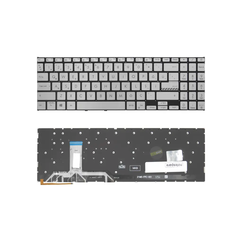 Asus Uyumlu VivoBook 15 M1502IA-EJ129W Klavye TR - Işıklı Gümüş Gri