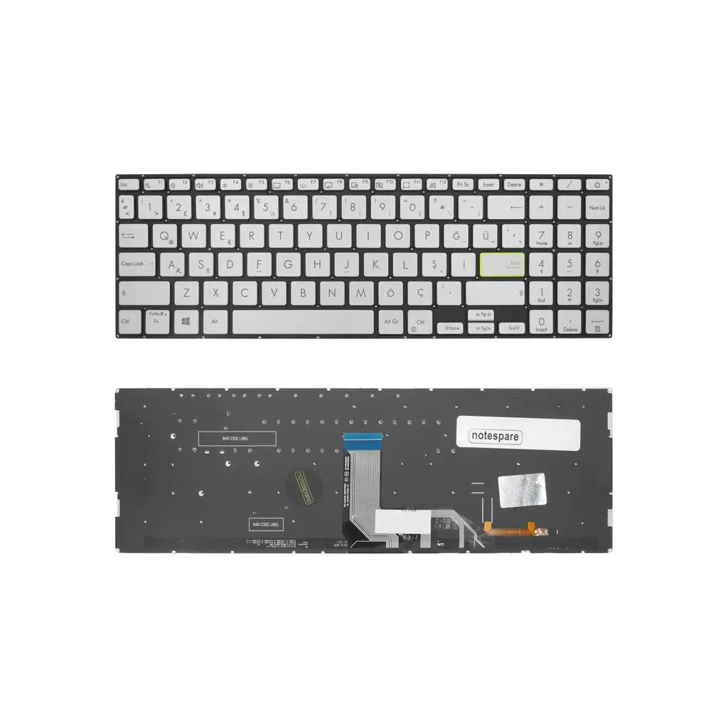 Asus Uyumlu VivoBook 15 U38DT-BS81 Klavye TR - Işıklı Gümüş Gri
