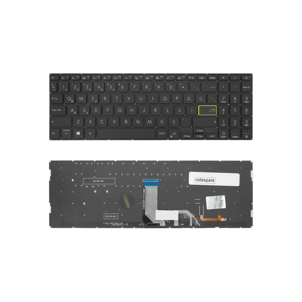 Asus Uyumlu VivoBook 15 U38DT-BS81 Klavye TR - Işıklı Siyah