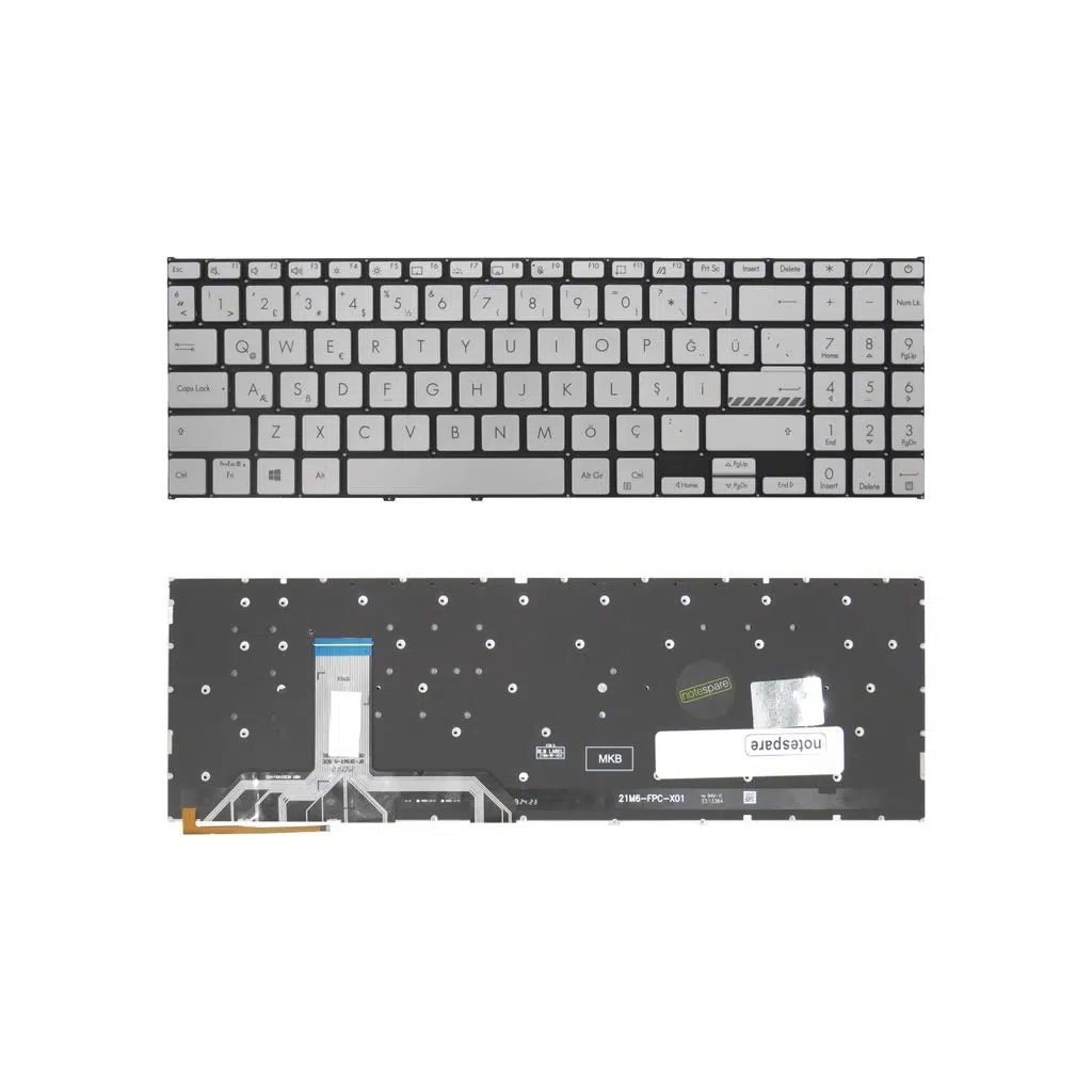 ASUS Uyumlu VivoBook 15 X1504ZA-NJ105W Klavye TR - Işıklı Gümüş Gri