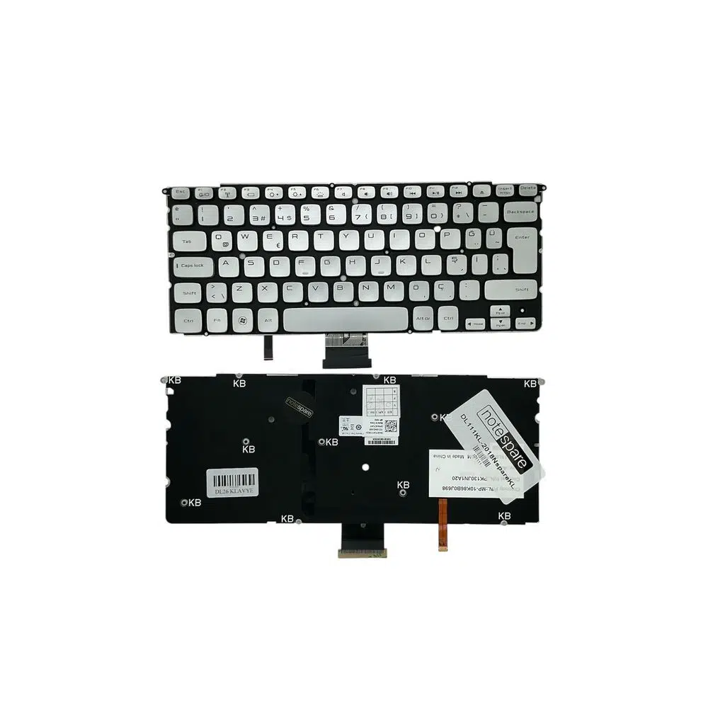Dell ile Uyumlu XPS 14z-L412z, 15z-9751, 15z-L511z Notebook Klavye Işıklı Gümüş Gri TR