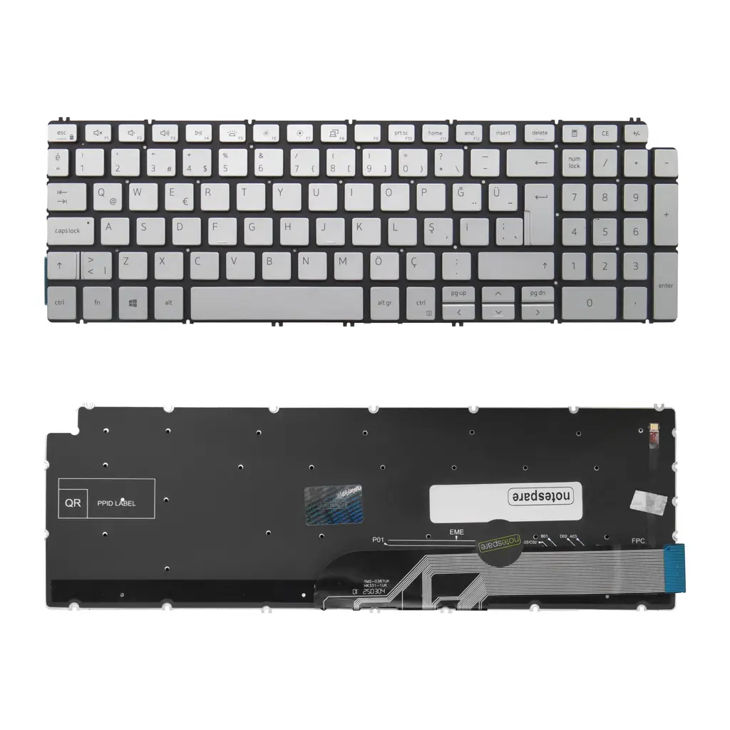 Dell Uyumlu G15 5515 Ryzen Edition P105F, P105F003 Klavye TR - Işıklı Gümüş Gri