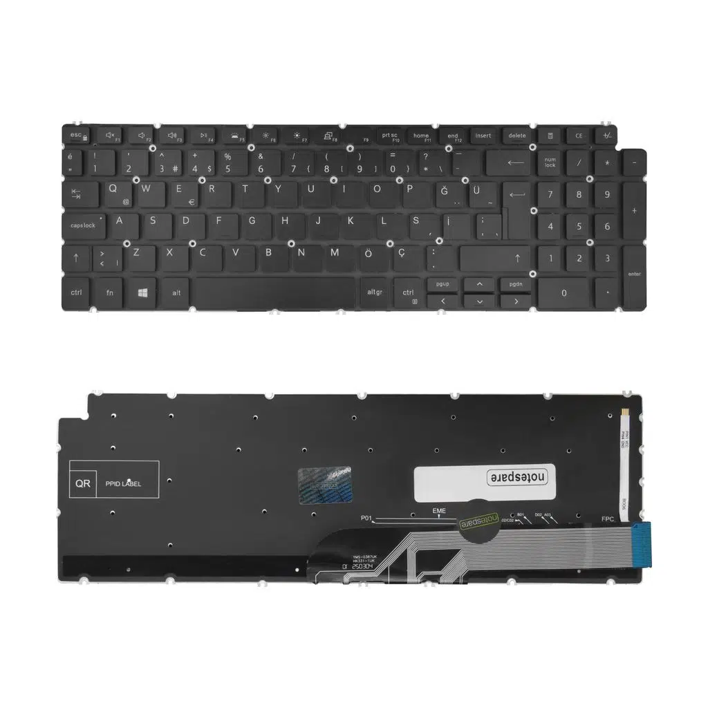 Dell Uyumlu G15 Gaming 5530 G55302401017U, G15 Gaming 5530 G55302401017UA4 Klavye TR - Işıklı Siyah